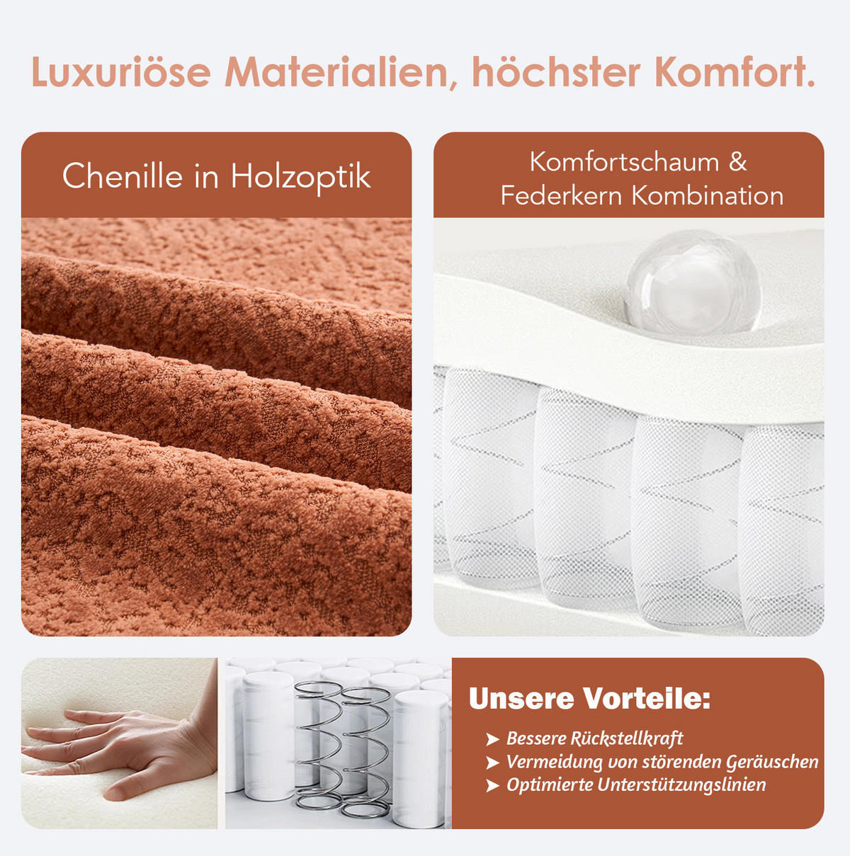 SOFA 2-Sitzer extra tiefe Sitzfläche Chenille Coral - Braun, Kunststoff (153/63/94cm) - Meubliv