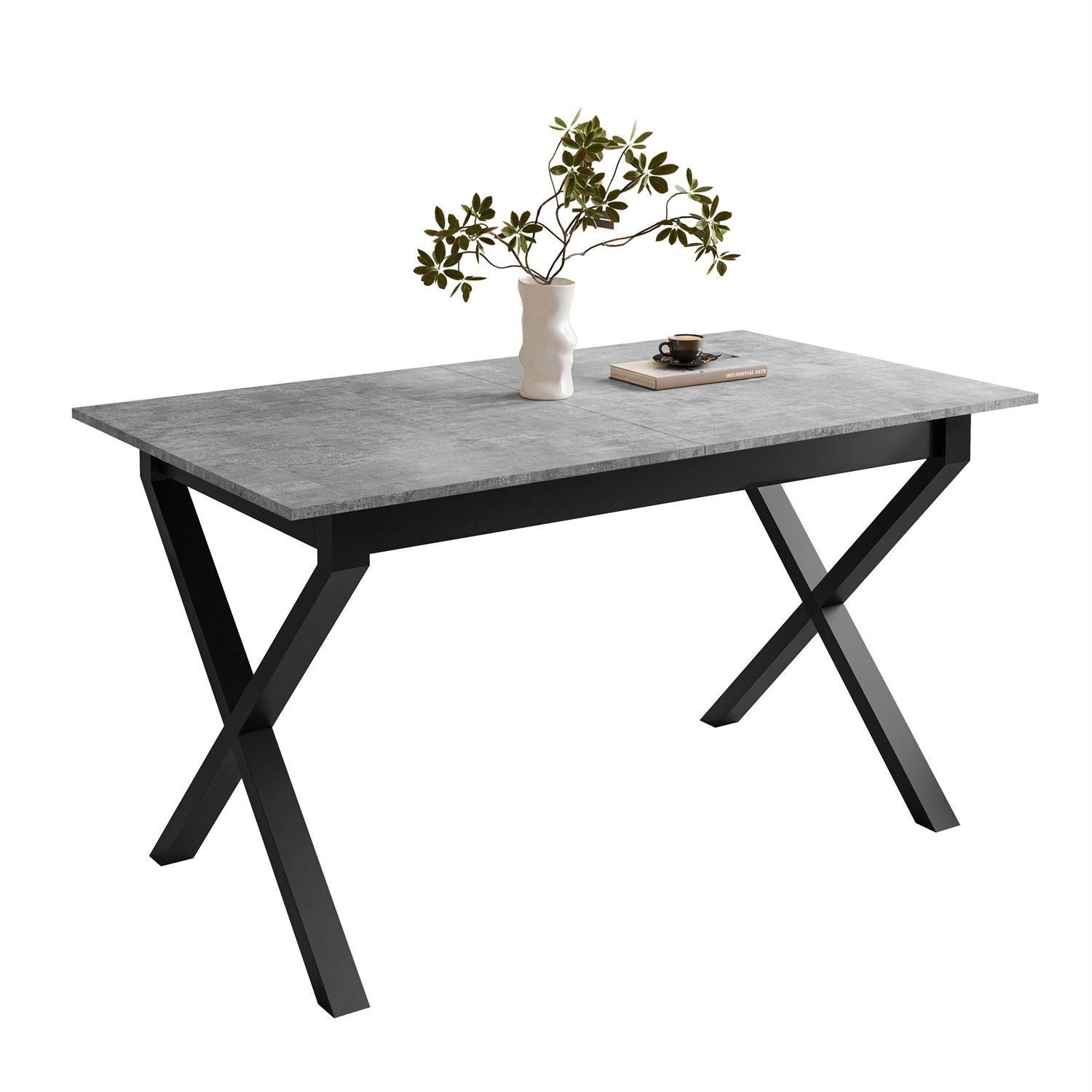 ESSTISCH ARTON II ausziehbarer Tisch 140-195 cm für 6-8 Personen - Schwarz/Grau, Holzwerkstoff/Metall (140/80/77cm) - Lookway