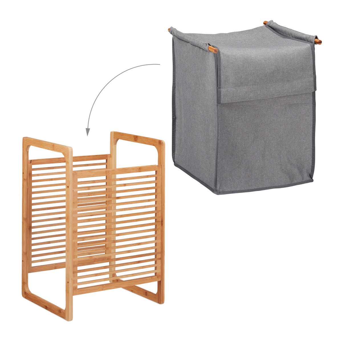 WÄSCHEKORB - Multicolor, Holz/Textil (40/60/35cm) - Relaxdays
