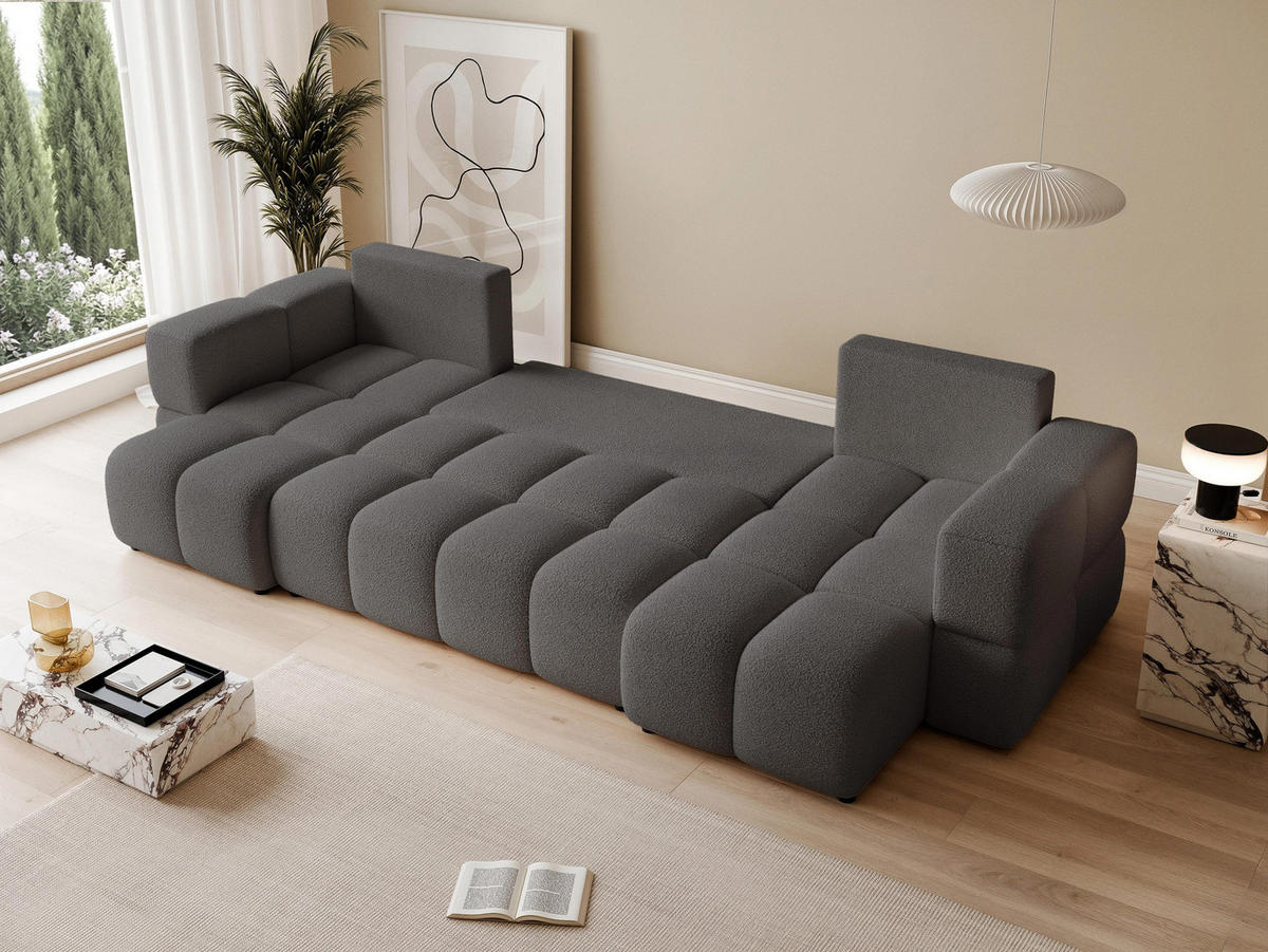 WOHNLANDSCHAFT BUENO mit Schlaffunktion und Bettkasten Dunkelgrau - Dunkelgrau, Holzwerkstoff/Kunststoff (318/148cm) - Idohome