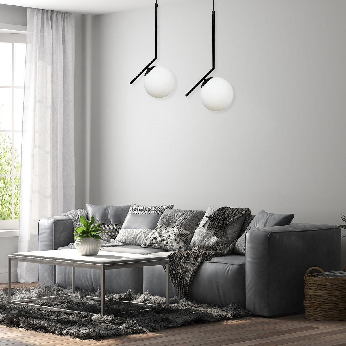 PENDELLEUCHTE Wohnzimmer Waterfor 30/50 cm - Schwarz, Glas/Metall (50/30/50cm) - Bamyum
