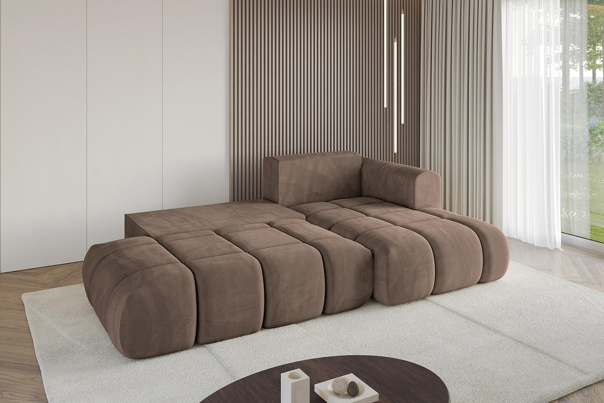 ECKSOFA Ottomane Rechts CLOUD-L 289x180x40 Braun Velours - Braun, Holzwerkstoff/Kunststoff (289/180cm) - ALTDECOR
