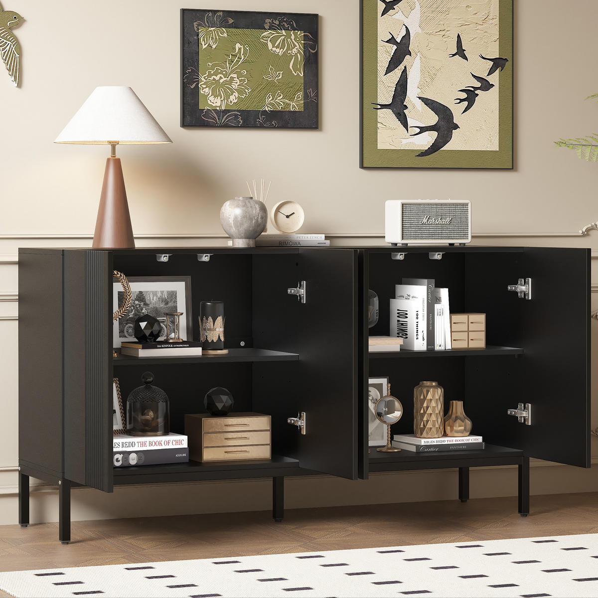 SIDEBOARD 145/42/80 cm schwarz aus MDF mit verstellbaren Einlegeböden - Schwarz, Holzwerkstoff (145/80/41.5cm) - OKWISH