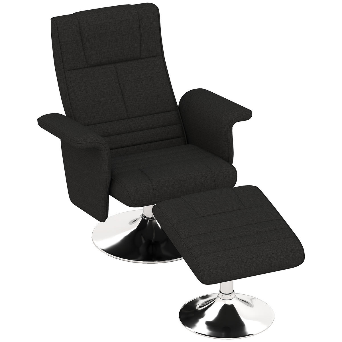 MASSAGESESSEL DE-06373 Mit Hocker, 8 Massagepunkte, 135° neigbar Schwarz - Schwarz, Textil/Metall (95/88/78cm) - ComfortXL