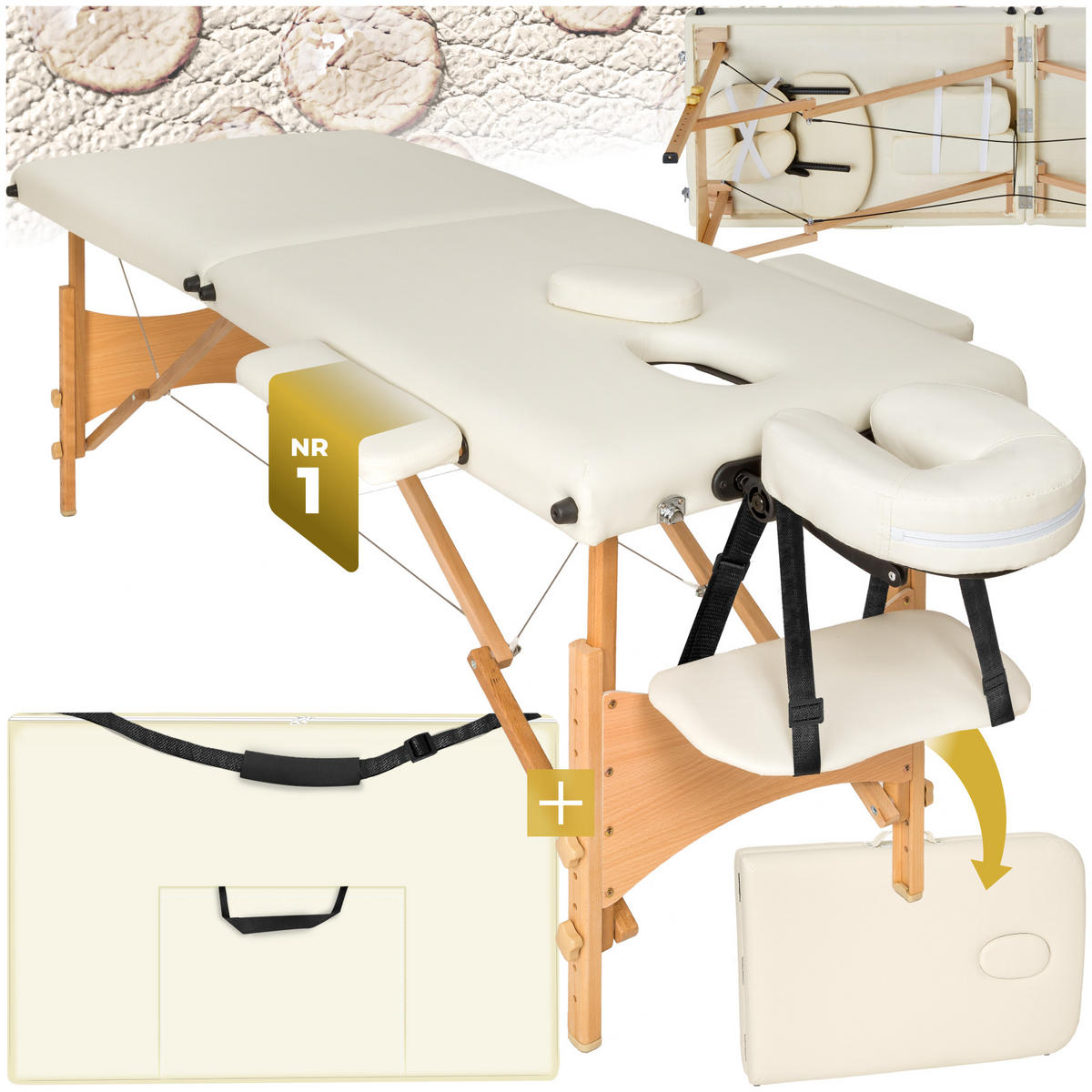 MASSAGELIEGE 2 Zonen Freddi,210 x 95 x 84 cm,beige - Beige, Holz (61/62/185cm) - tectake