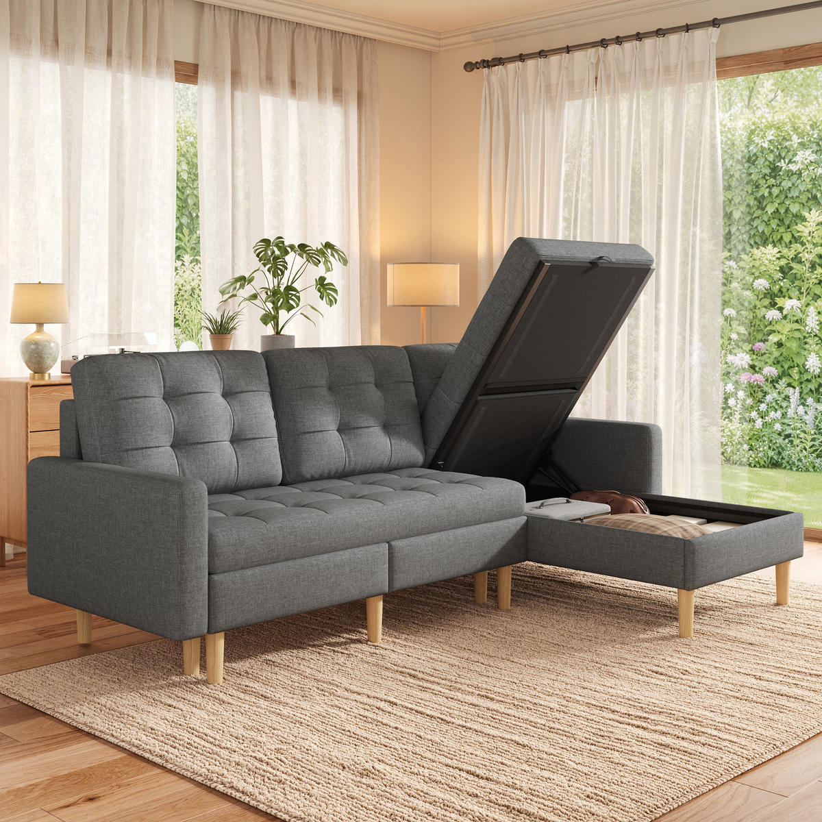 ECKSOFA 212/130/86 cm Grau mit Stauraum und wechselbare Chaiselongue - Grau, Textil (212/130cm) - Oxeza
