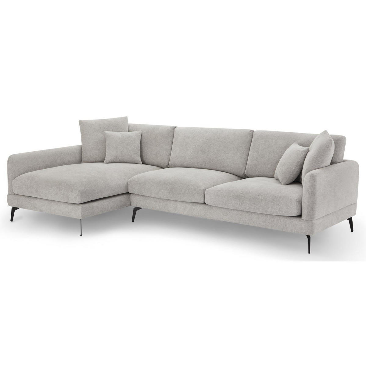 ECKSOFA Webstoff Grau - Schwarz/Grau, Textil/Metall (290/95cm) - Furnhouse