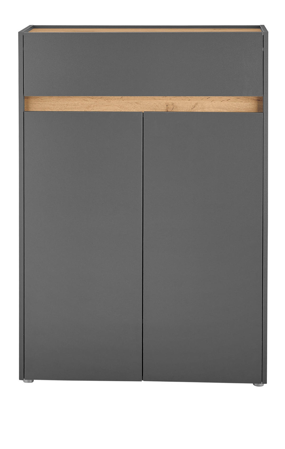 SCHUHSCHRANK grau matt, Eiche Wotan, Flurkommode 85 x 122 cm - Eiche Wotan/Schwarz, Holzwerkstoff/Kunststoff (85/122/122cm) - Furn.Design