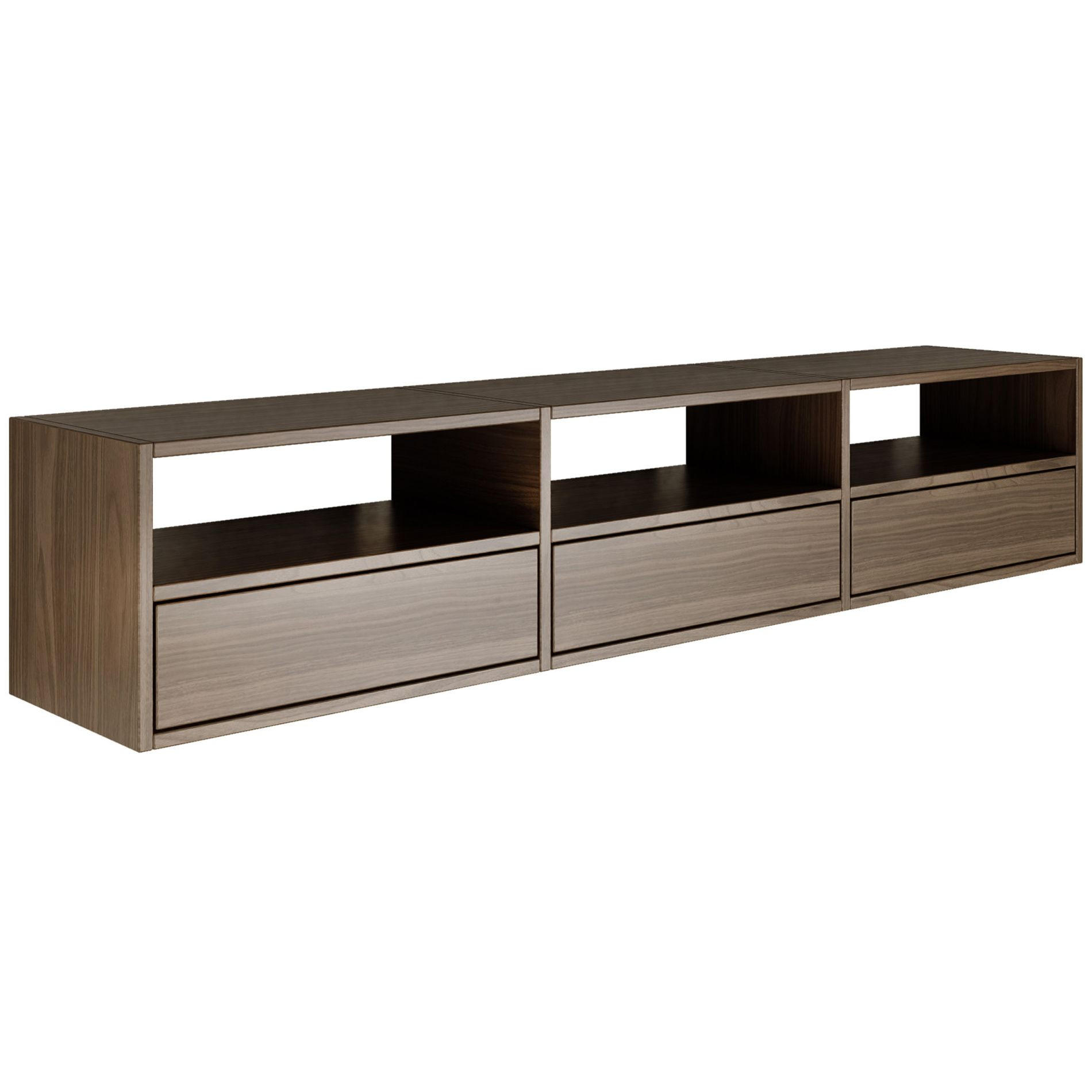 TV-LOWBOARD hängend, 3 Klappen und Ablagen, Walnuss, 150 cm - Dunkelbraun, Holzwerkstoff (150.1/30/30cm) - Selsey