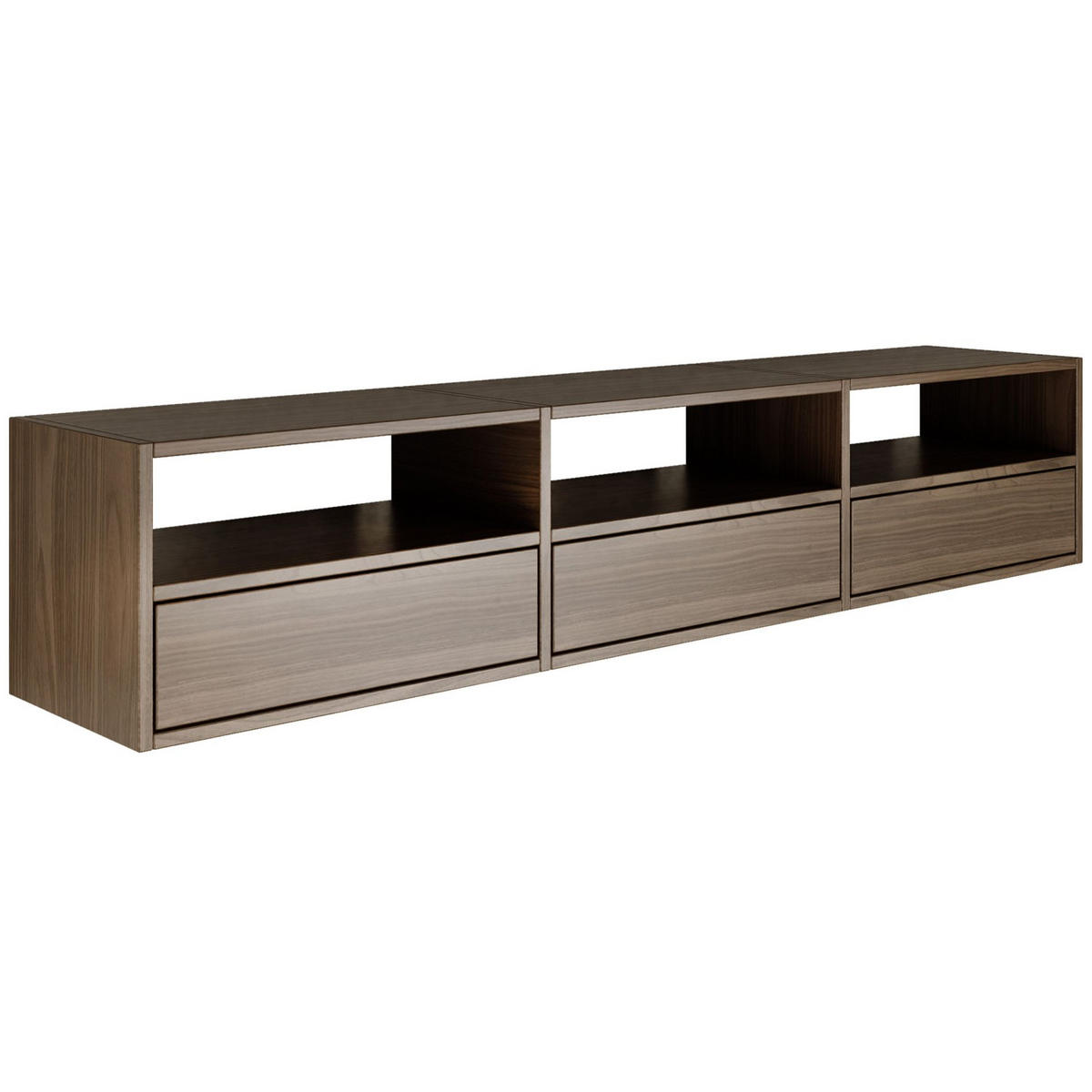 TV-LOWBOARD hängend, 3 Klappen und Ablagen, Walnuss, 150 cm - Dunkelbraun, Holzwerkstoff (150.1/30/30cm) - Selsey
