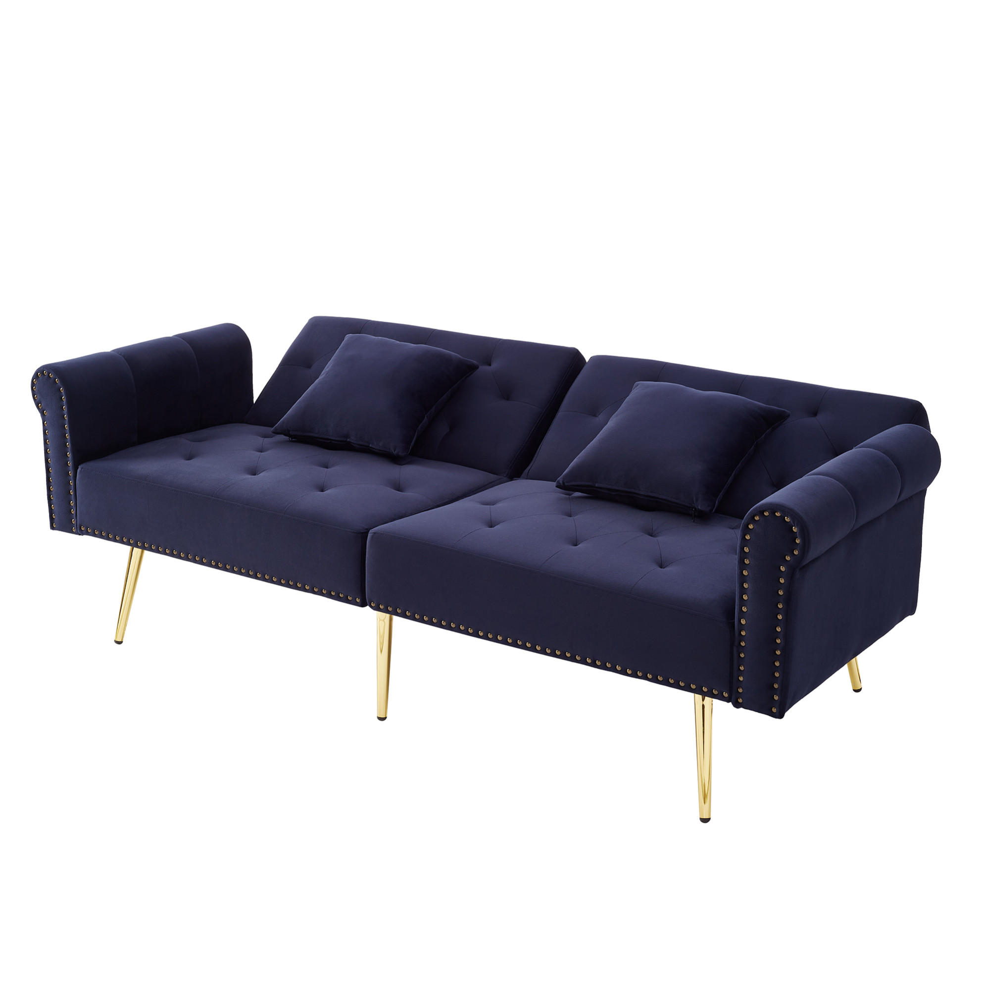 SCHLAFSOFA aus Samt 147x85 cm Antikblau mit 3-stufig verstellbarer Rückenlehne und goldfarbenen Metallfüßen - Blau, Kunststoff (75/70/173cm) - Modfu