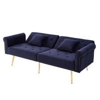 SCHLAFSOFA aus Samt 147x85 cm Antikblau mit 3-stufig verstellbarer Rückenlehne und goldfarbenen Metallfüßen - Blau, Kunststoff (75/70/173cm) - Modfu