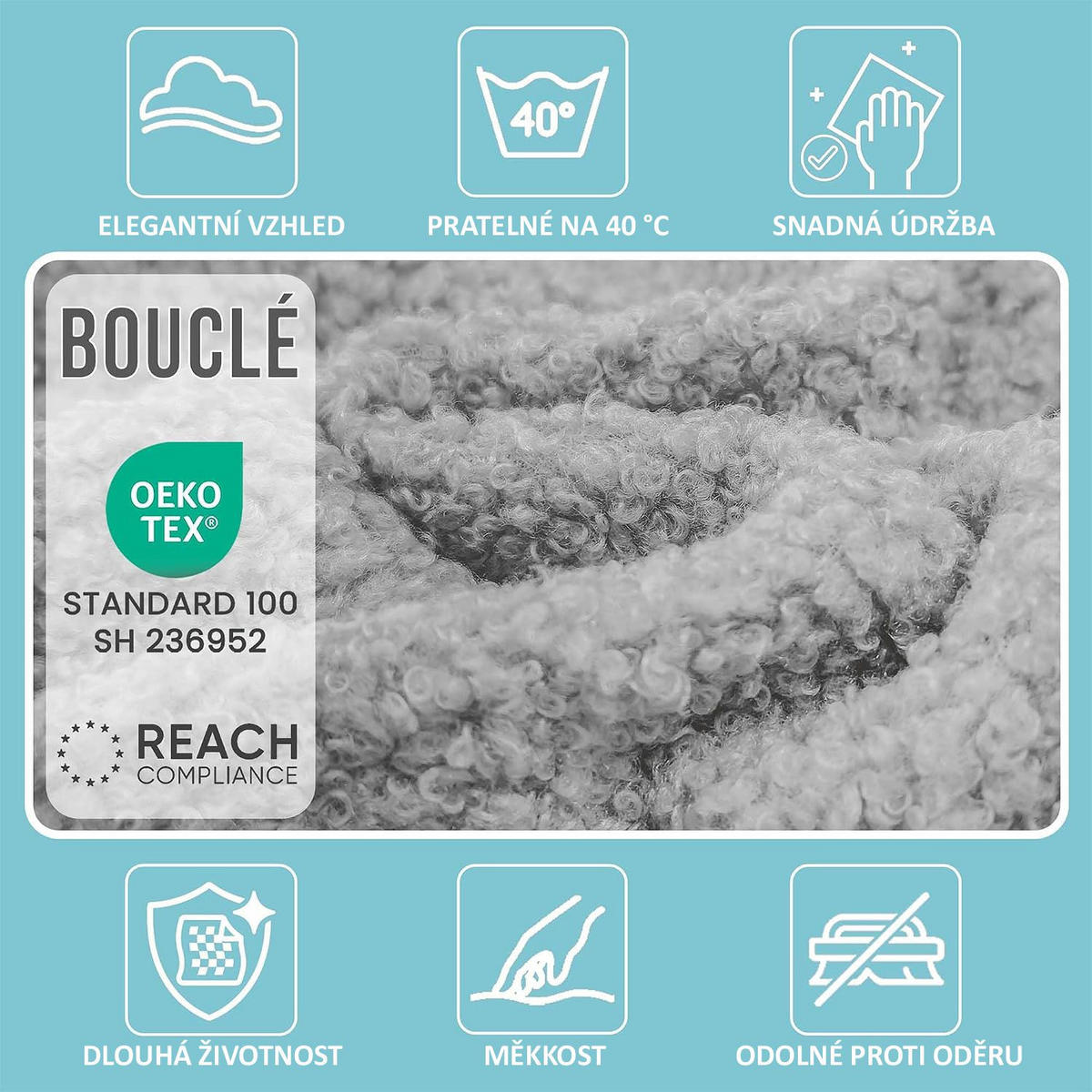 SITZSACK FÜR KINDER Maus 75/75/55 cm, weicher Bouclé 315 g/m², abnehmbarer Bezug, Pearl Grey - Hellgrau, Textil (75/55/75cm) - Dreamroots