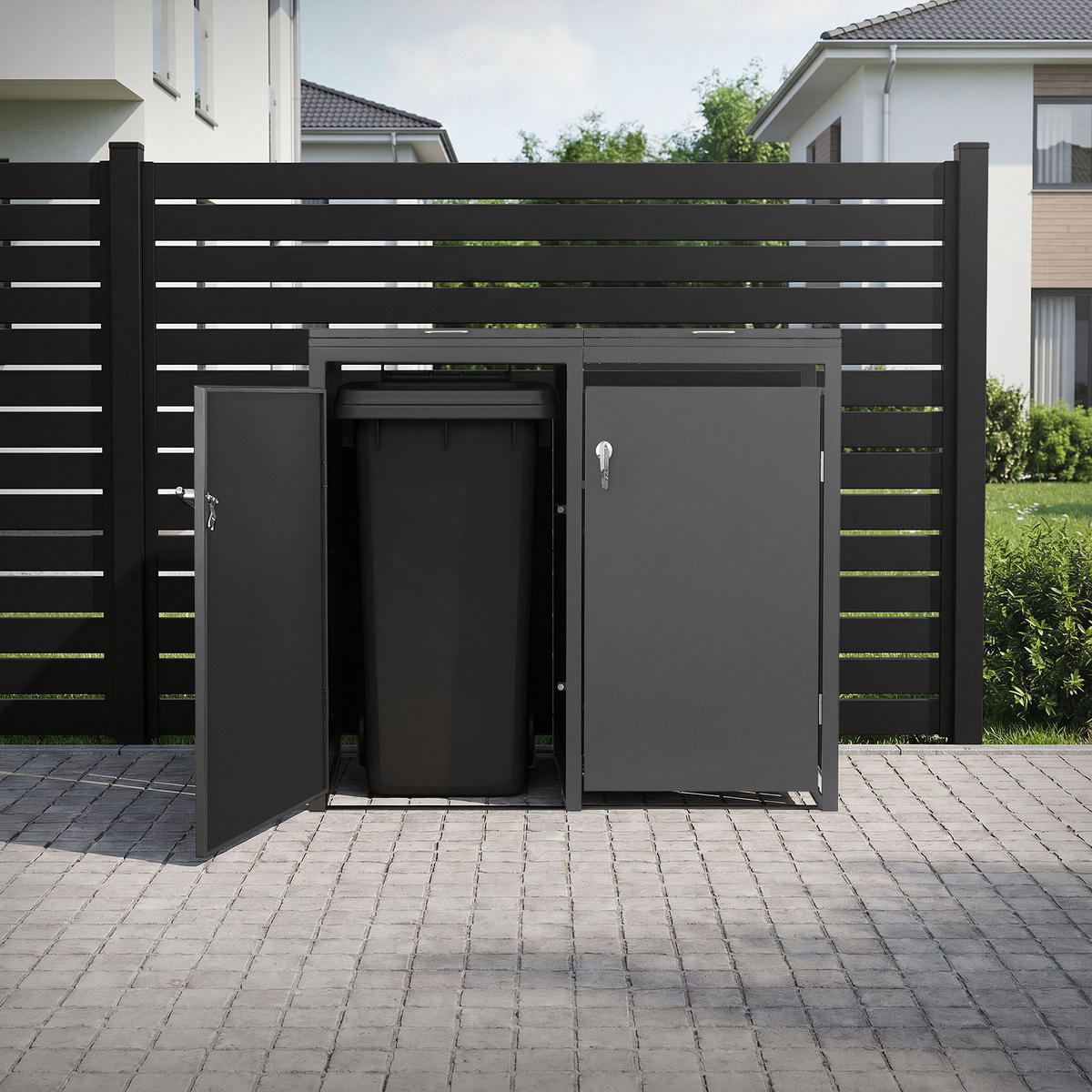 MÜLLTONNENBOX 2er Anthrazit - Anthrazit, Metall (132/120/80cm) - ML-DESIGN