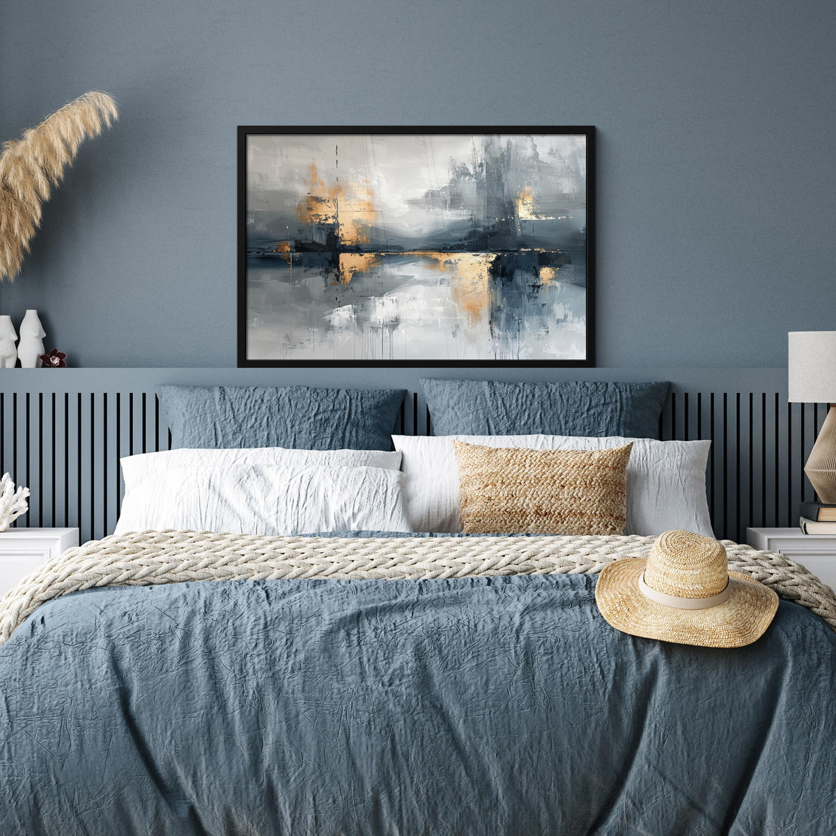 ZARÁMOVANÝ PLAGÁT Umenie - sivé - zlaté - abstraktné 90x60 cm - tmavosivá, papier (90/60cm) - MuchoWow
