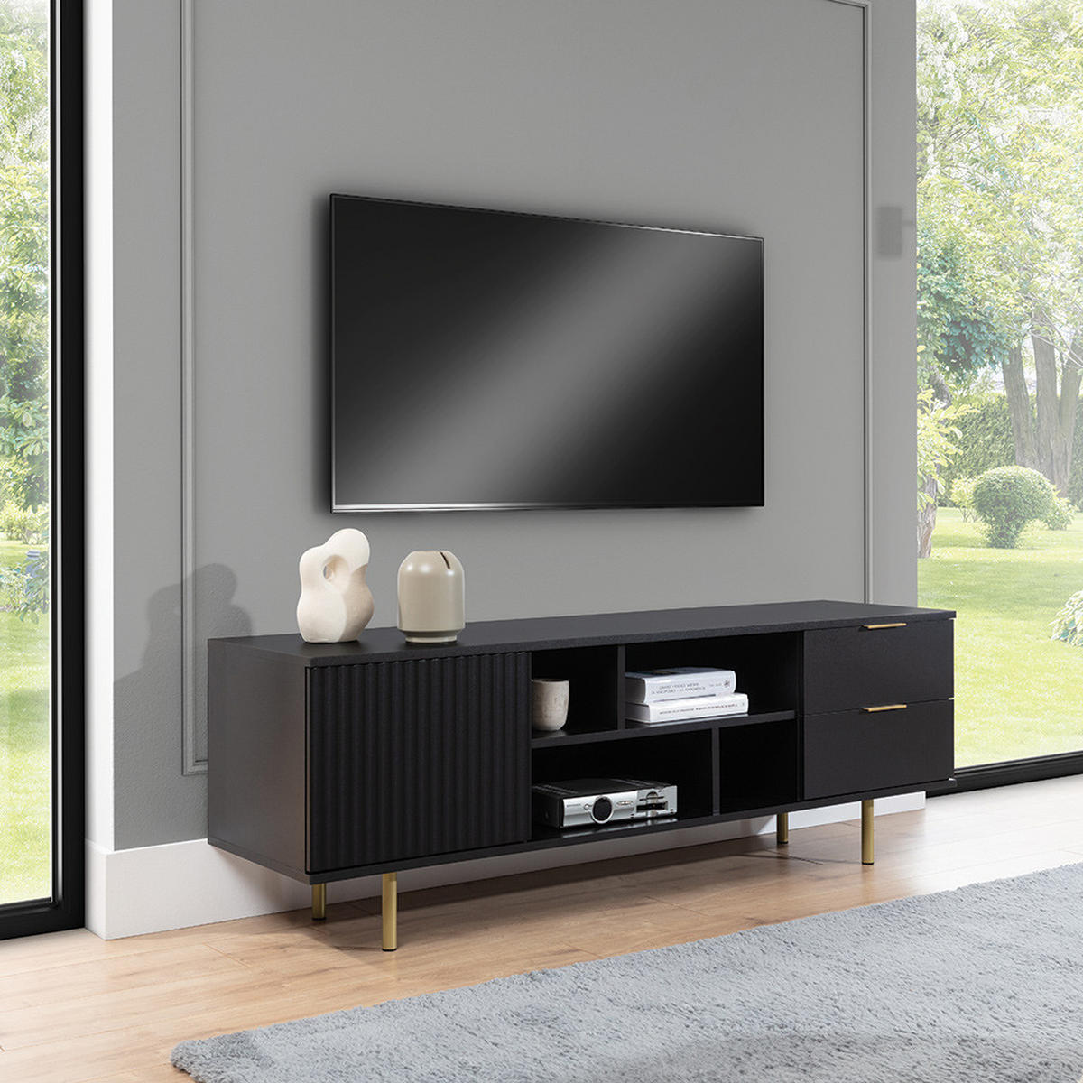 LOWBOARD Nador-132 - Schwarz, Holzwerkstoff (150/52/41cm) - Lomado