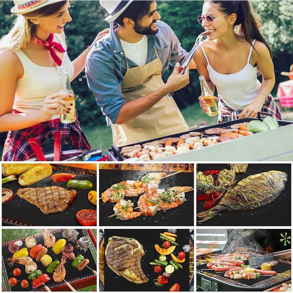 GRILLMATTE 4er Set 40 x 60 cm Antihaft - Schwarz, Kunststoff (32/0.3/40cm)