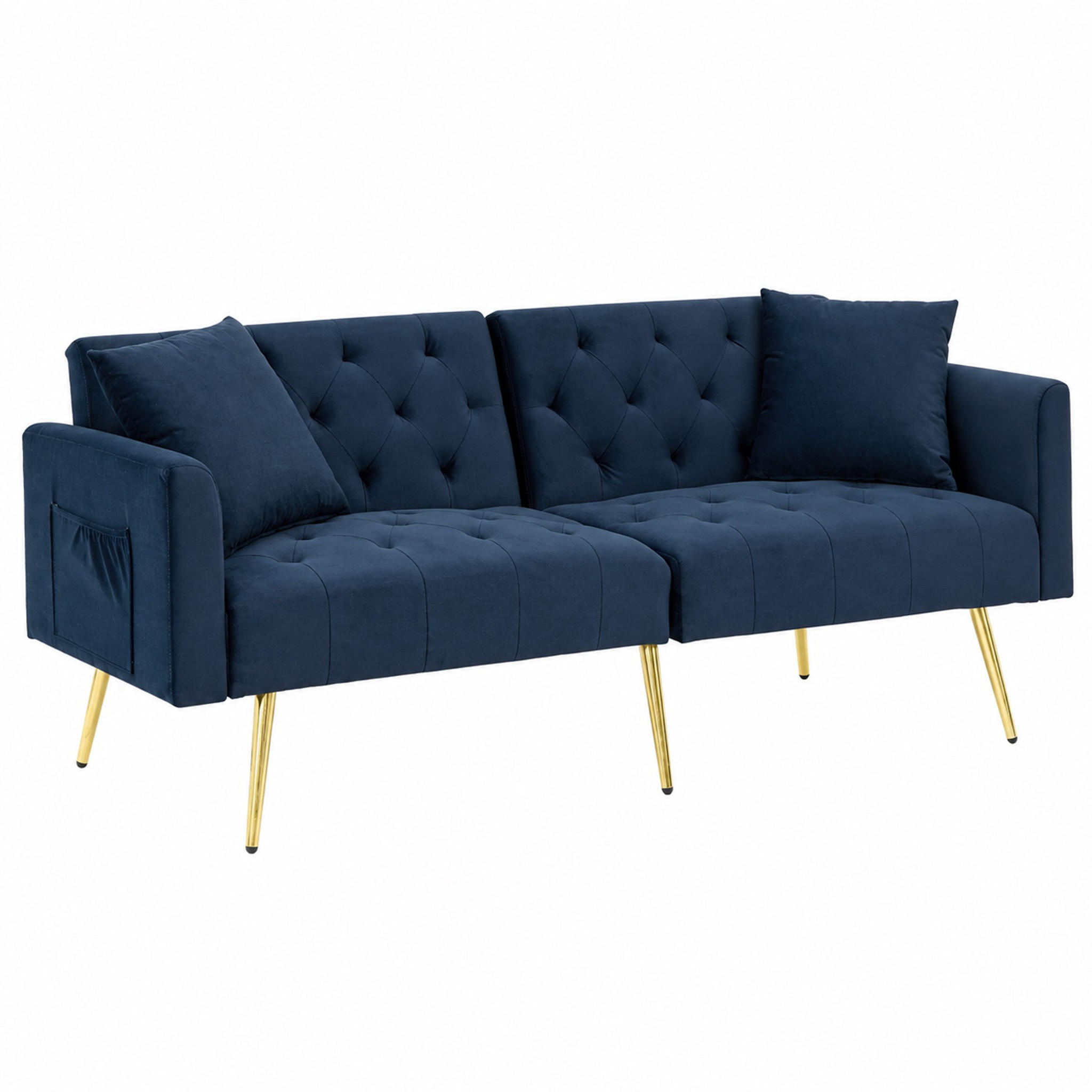 SOFA 2-Sitzer mit 3-fach verstellbarer Rückenlehne Blau Samt - Blau, Holzwerkstoff (177/74/78cm) - Meubliv