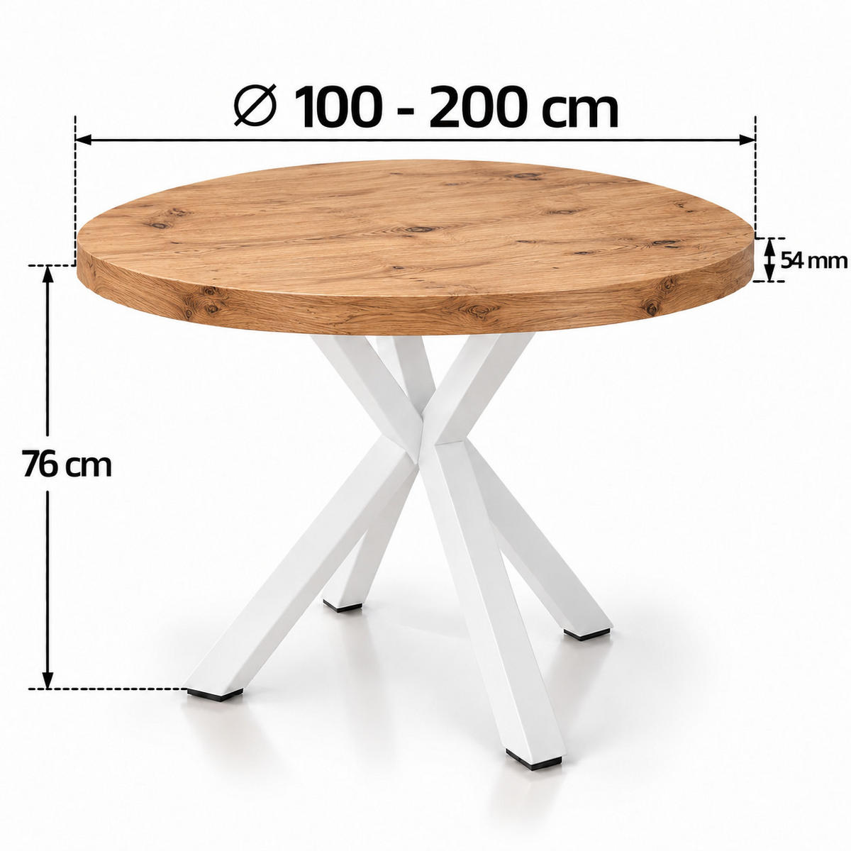 ESSTISCH rund ausziehbar 100/200/76 cm, Eiche Craft, 54 cm Tischplatte + Metall weiß - Honigeiche, Holzwerkstoff/Metall (100/200/76cm) - Damale Möbel