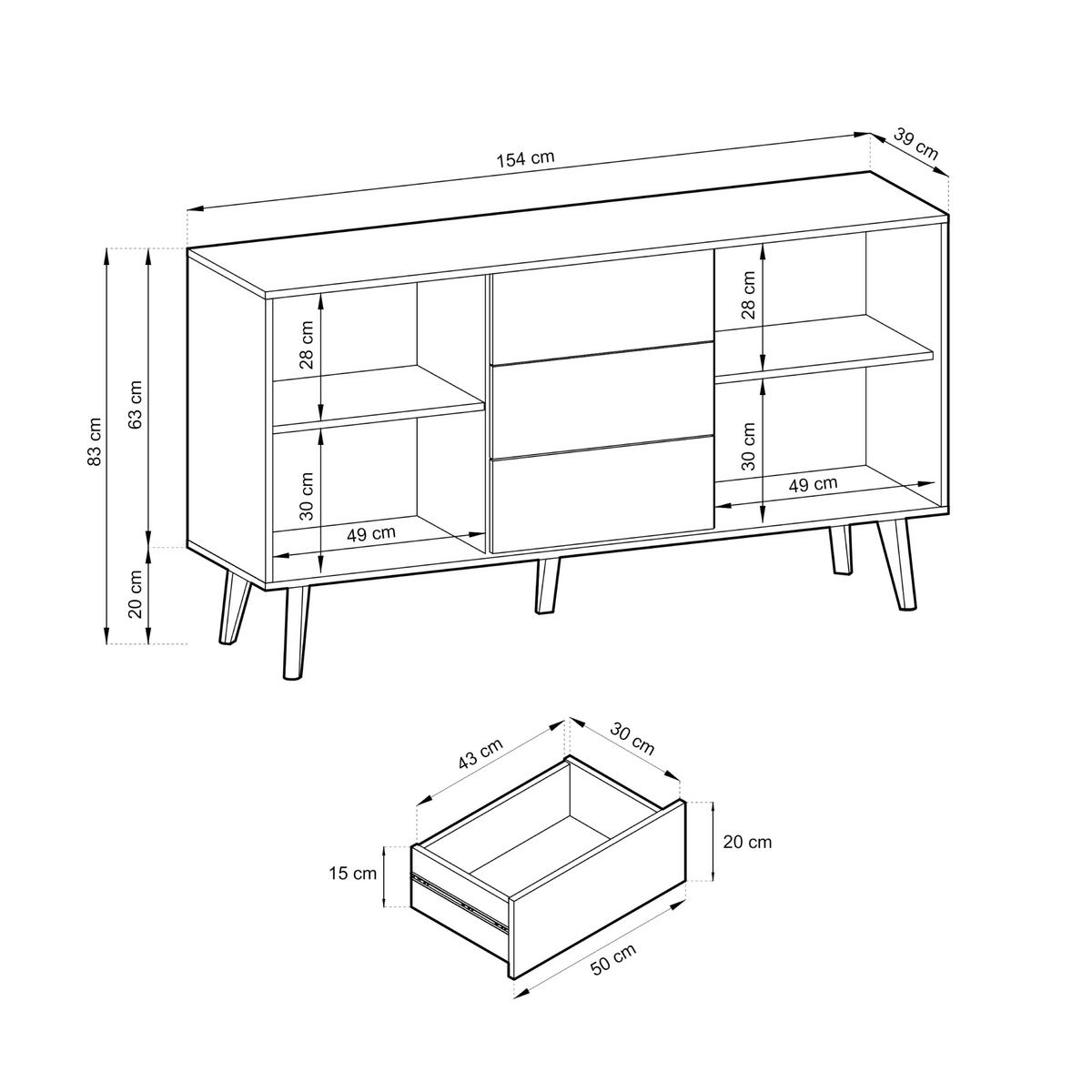 SIDEBOARD Saskatoon KSZ154 – Schwarz, Artisan-Eiche, Zweitürige - Schwarz/Eiche Artisan, Glas/Holzwerkstoff (154/83/39cm) - Komodee