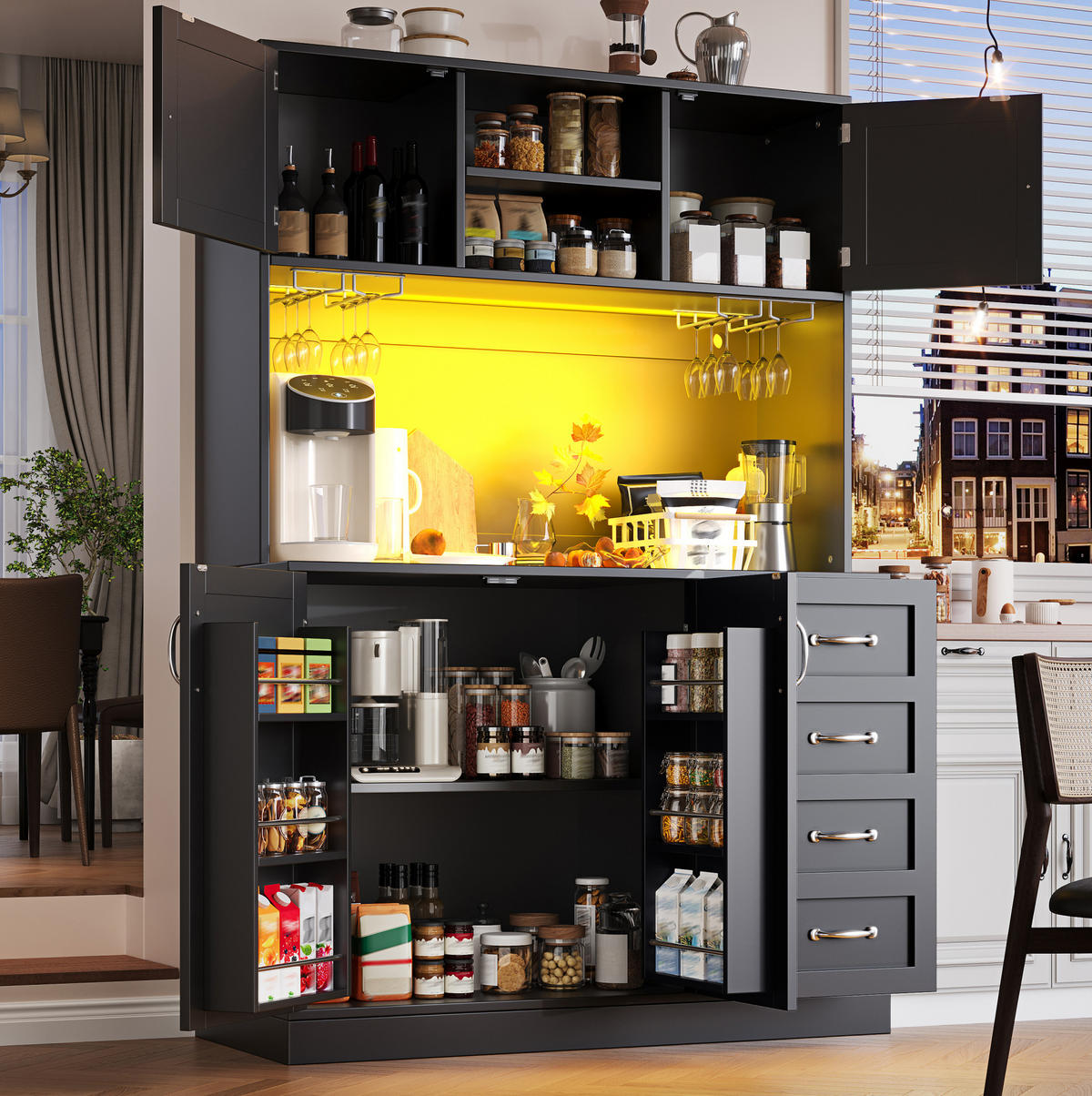 BUFFETSCHRANK mit LED-Beleuchtung 120 x 40 x 188 cm MDF Schwarz - Schwarz, Holzwerkstoff (40/188/120cm) - Meubliv