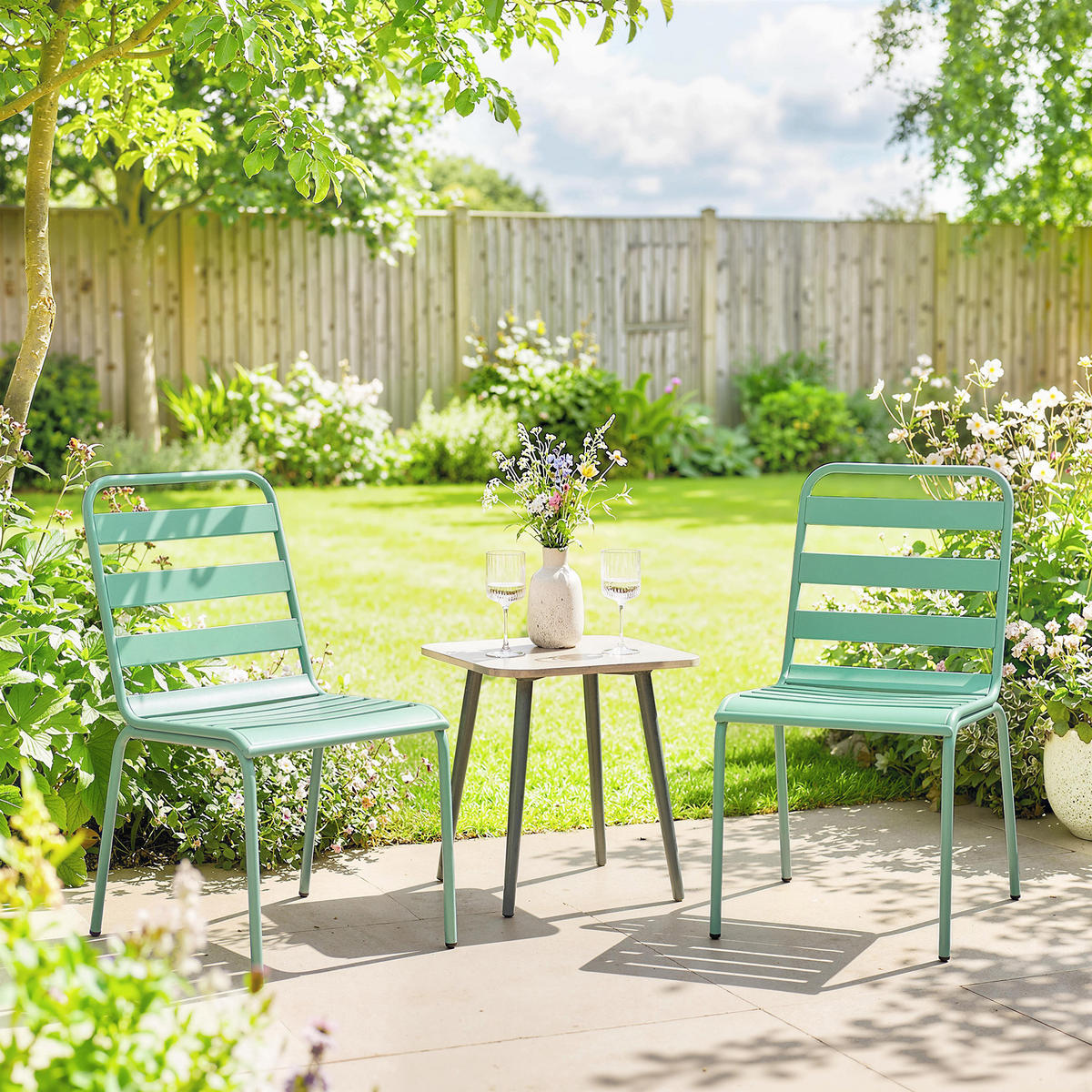 GARTENSTÜHLE 2er-Set DE-13340 stapelbar & Metall Grün - Grün, Metall (46/82/62cm) - ComfortXL