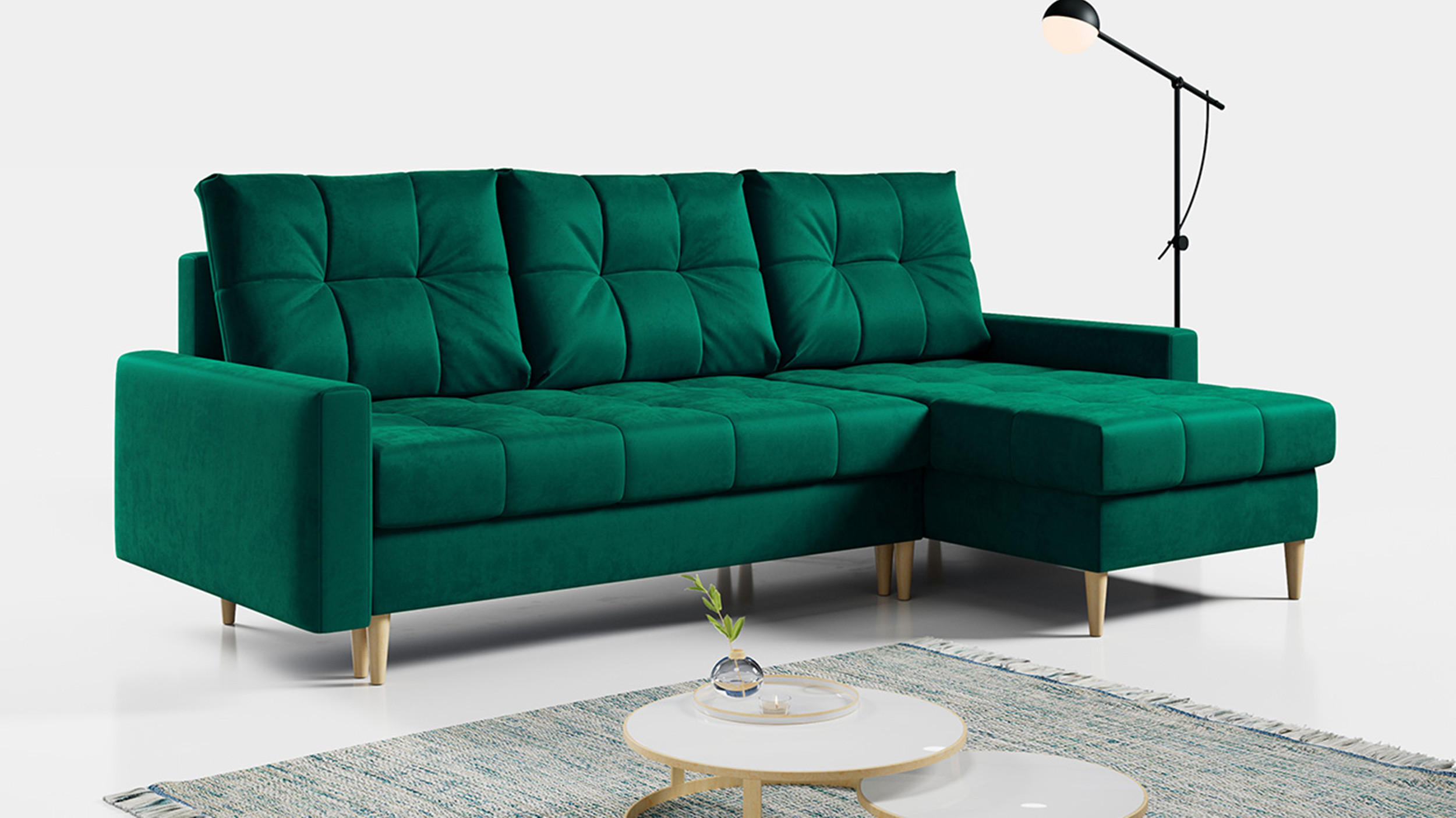 ECKSOFA Astra Dunkelgrün Velvet - Dunkelgrün/Braun, Holz/Textil (220/140cm) - MKS