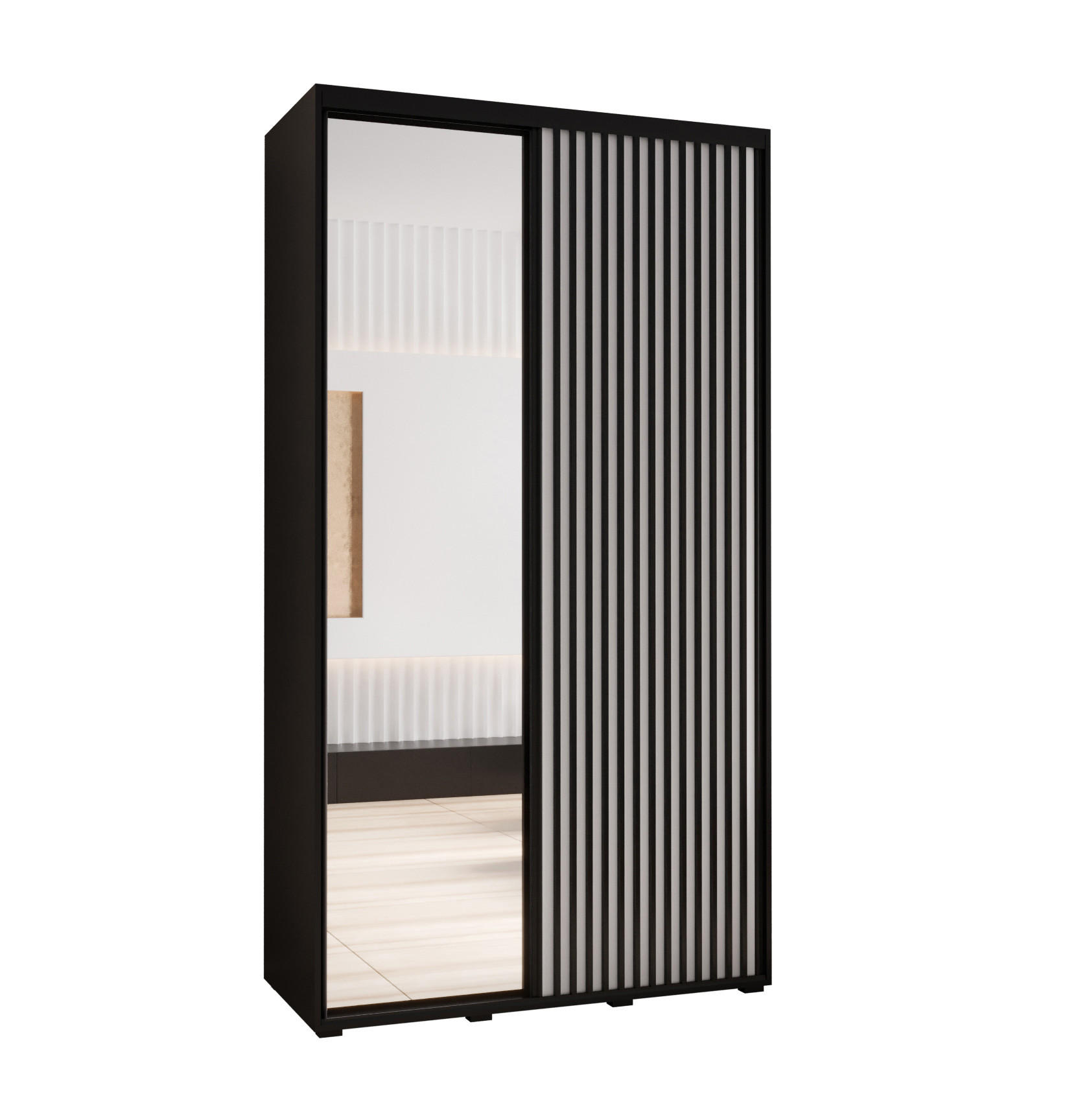 SCHWEBETÜRENSCHRANK 205,2/140/45 2-türig - Schwarz/Weiß, Holz/Metall (140/205.2/45cm) - Abiks Möbel