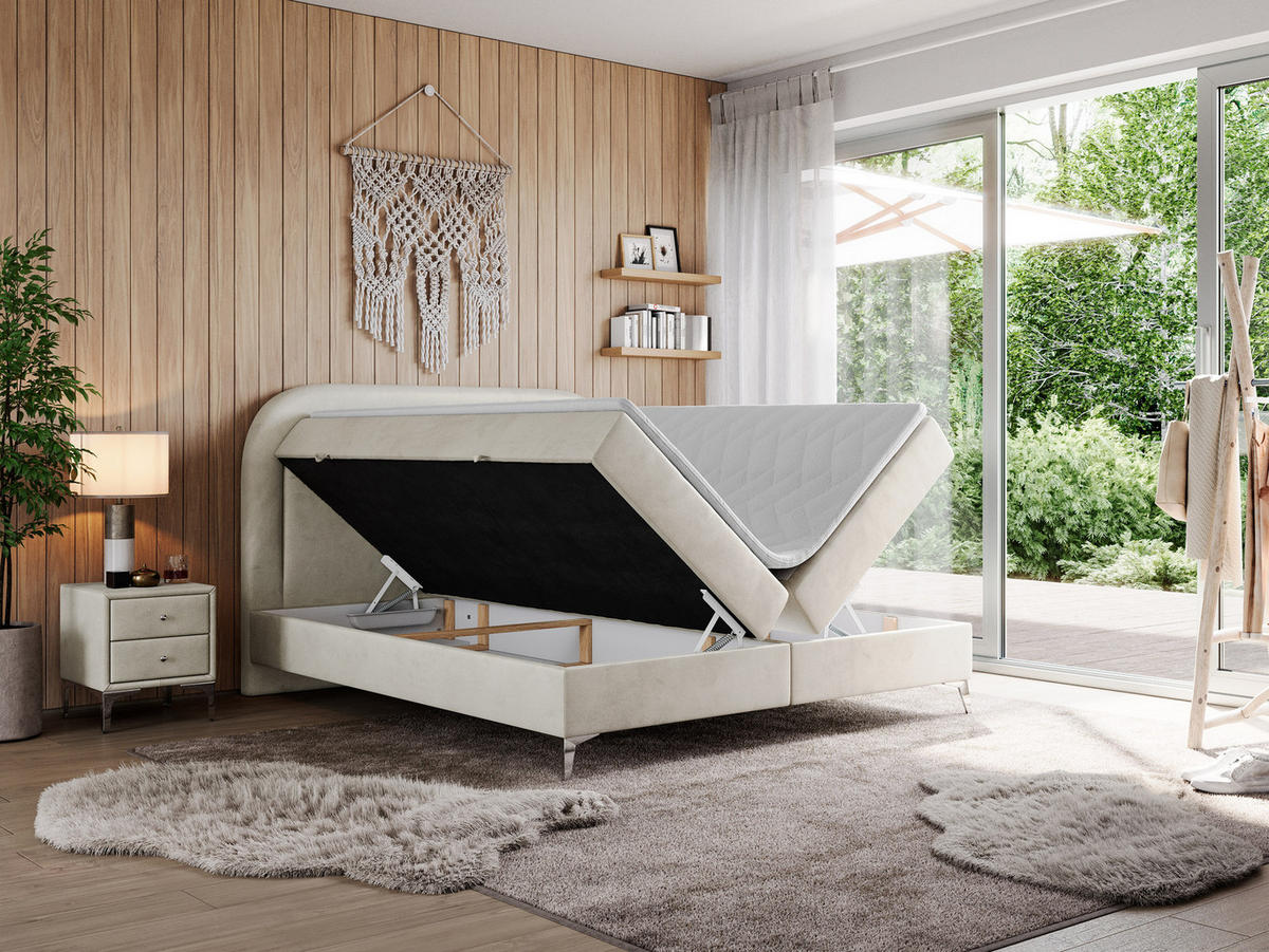 BOXBETT EIRA 120/200 Beige Velvet - H3 - Beige/Silberfarben, Holz/Textil (120/200cm) - MKS