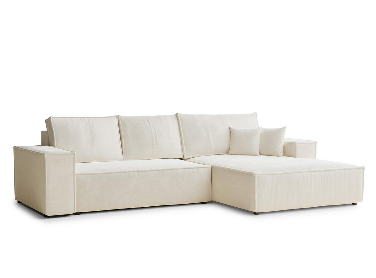 ECKSOFA Maze Creme Chenille-Stoff - Rechts Seite - Creme/Schwarz, Holz/Holzwerkstoff (294/185cm) - Maison de Reve