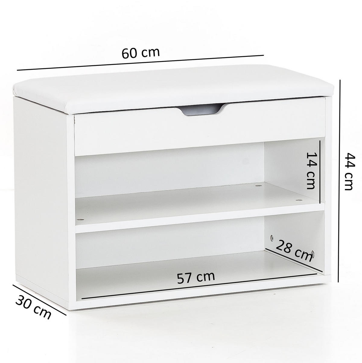 SCHUHBANK gepolstert mit Stauraum, Weiß 60x30x40 cm - Weiß, Holz/Textil (60/40/30cm) - KADIMA DESIGN