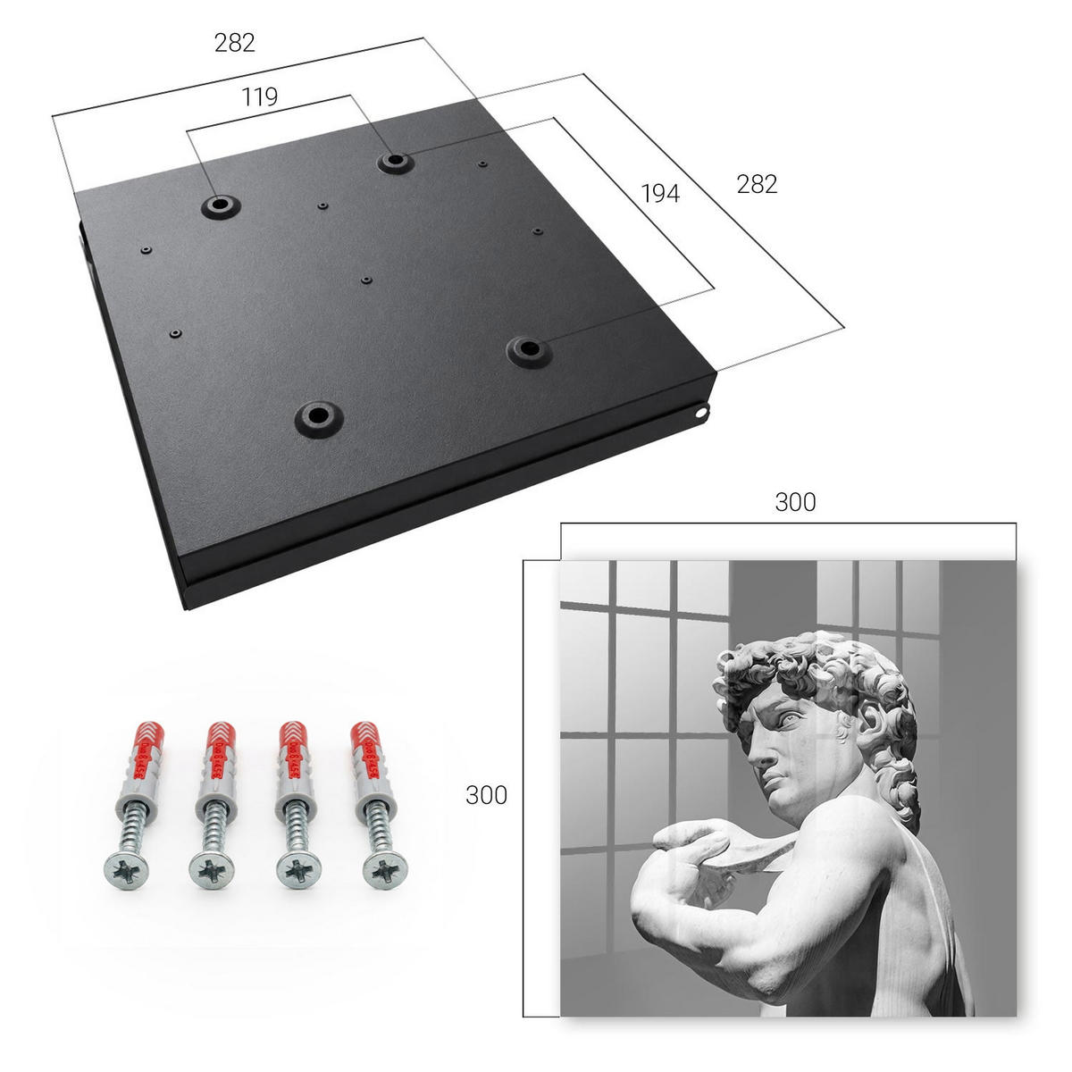SCHLÜSSELBOX Schwarz 30x30 cm- Türöffnung nach rechts - Klassische Eleganz - Grau, Metall (30/30/5cm) - TULUP