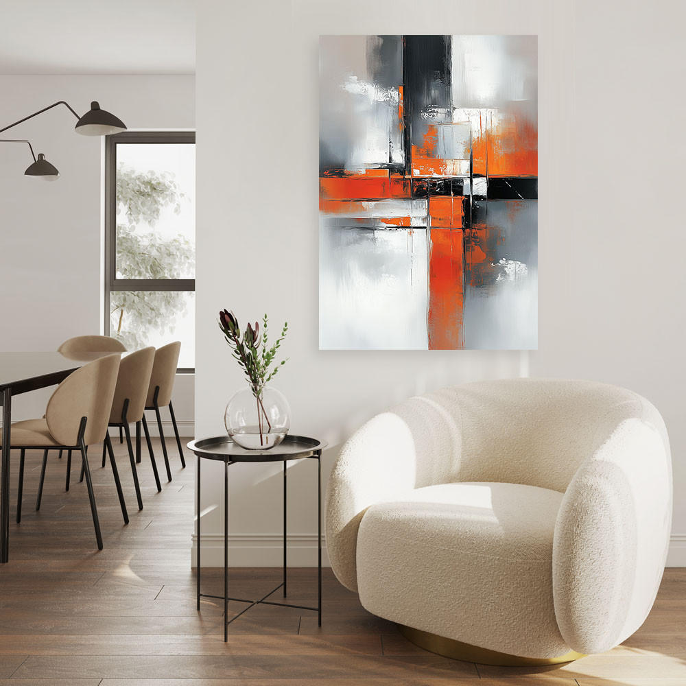 LEINWANDBILD Abstraktion Grauer Beton Orange 60x90cm - Grau, Textil (60/90cm) - Feeby