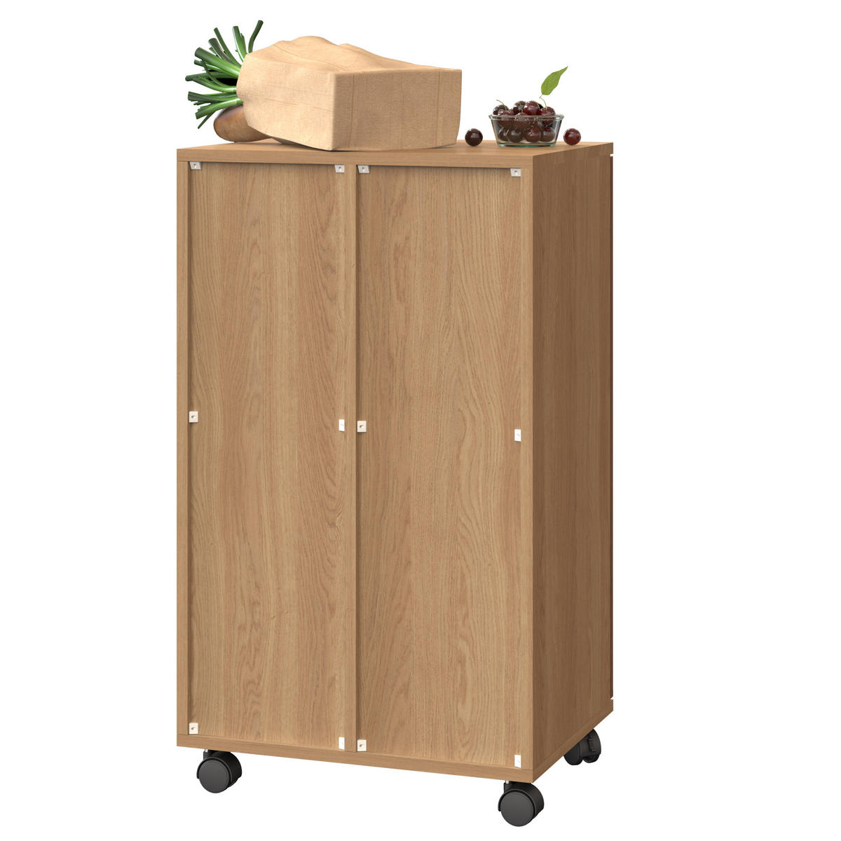MÜLLSCHRANK DE-38851 46,7/35/80 cm 2 Fächer und Rollen Eiche-Optik - Naturfarben, Holzwerkstoff (46.7/80/35cm) - ComfortXL