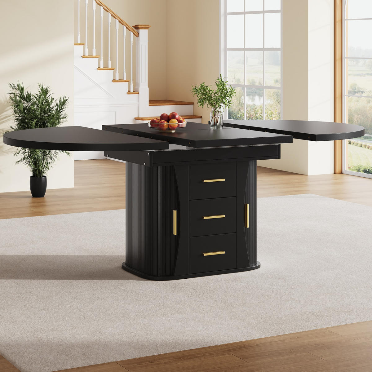 AUSZIEHTISCH 118/77 cm in Schwarz – ausziehbar auf 158 cm, für bis zu 6 Personen - Schwarz, Holzwerkstoff (118/118/77cm) - BEAOK