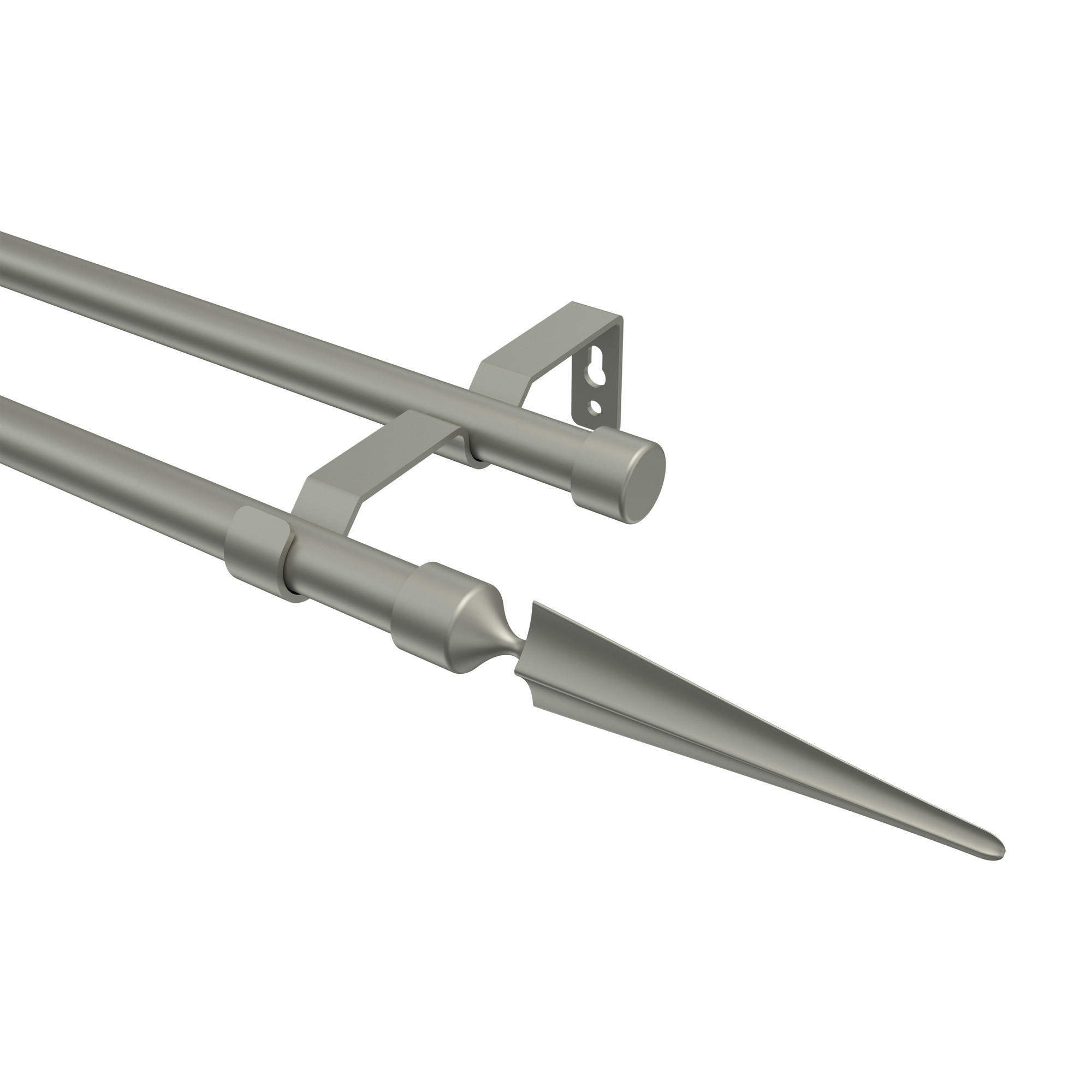 GARDINENSTANGE Olymp Lorenzo 320 cm (geteilt in 2 x 160 cm), 2-läufig (ohne Ringe), 16 mm Ø Chrom matt - Chromfarben/Nickelfarben, Metall (320cm) - INTERDECO