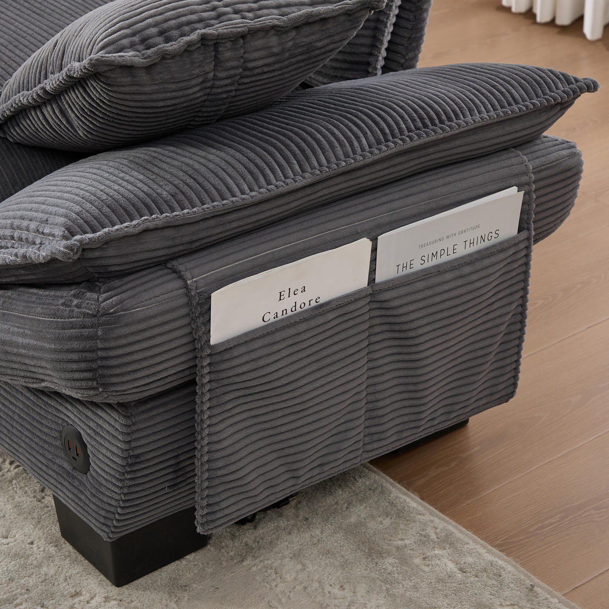 2-SITZER Sofa aus Cord 190x132x84 cm mit Hocker & USB-C, dunkelgrau - Dunkelgrau, Textil (132/84/190cm)