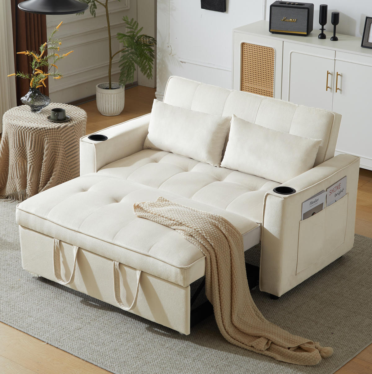 SCHLAFSOFA mit Schlaffunktion 137 x 76,5 cm Samt Beige - Beige, Metall (76.5/83/137cm) - Meubliv