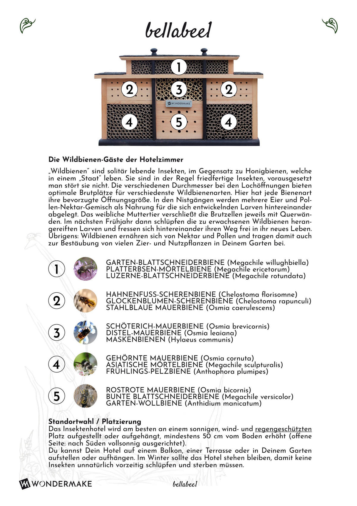 INSEKTENHOTEL aus Holz mit 7 Zimmern, hängend - Braun, Holz (48/27/10.5cm) - WONDERMAKE