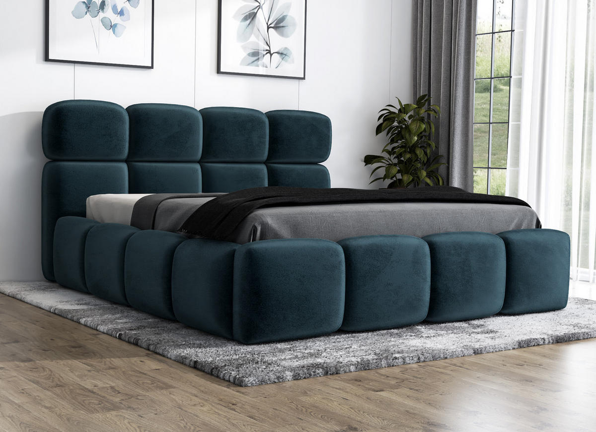 POLSTERBETT MONAKO 160x200 Blau - Blau, Textil (160/200cm) - A&J MöbelLand