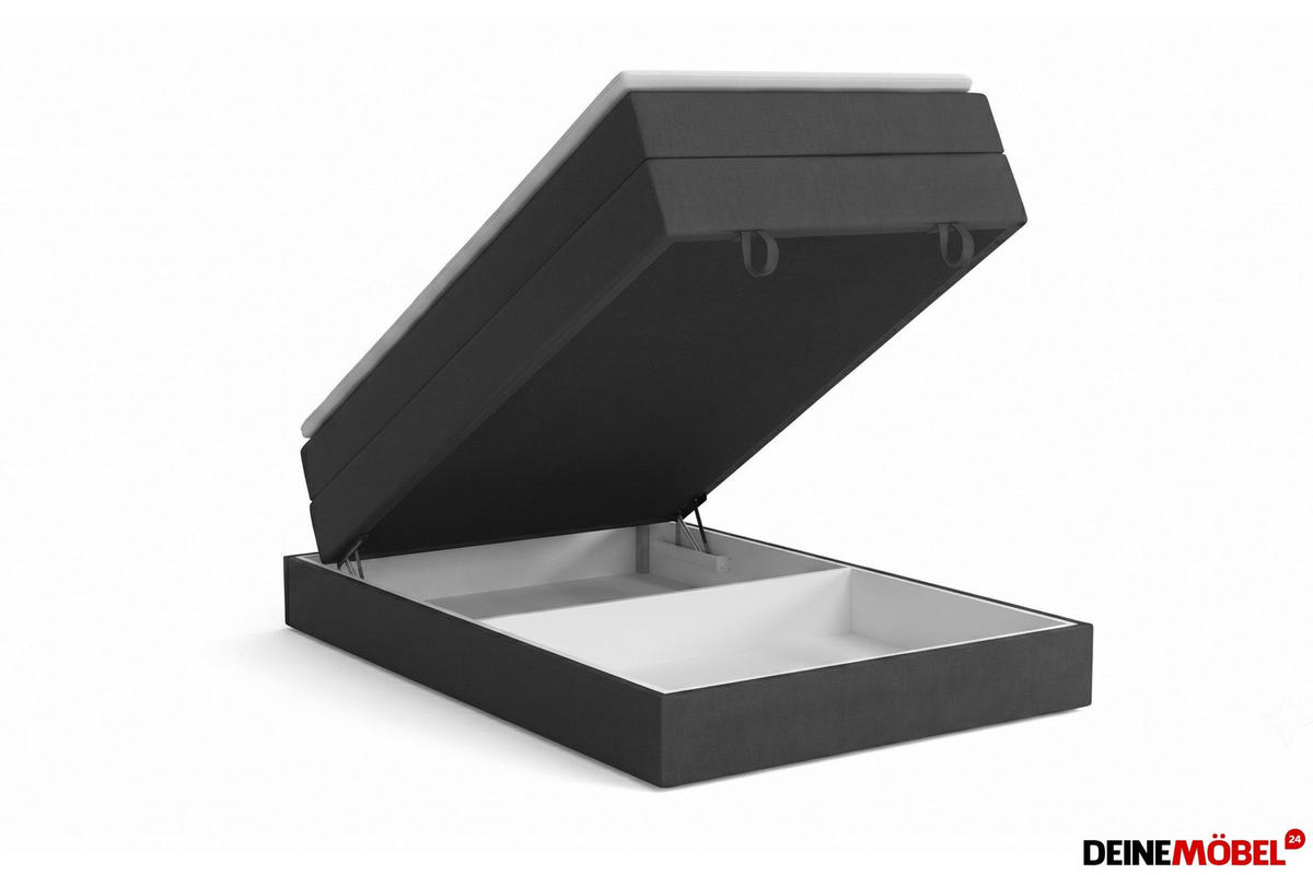BOXSPRINGBETT JUNG 1 100/200 Velours Schwarz mit Matratzen H3 + H4 - Schwarz, Holz/Holzwerkstoff (100/200cm) - Deine Möbel 24