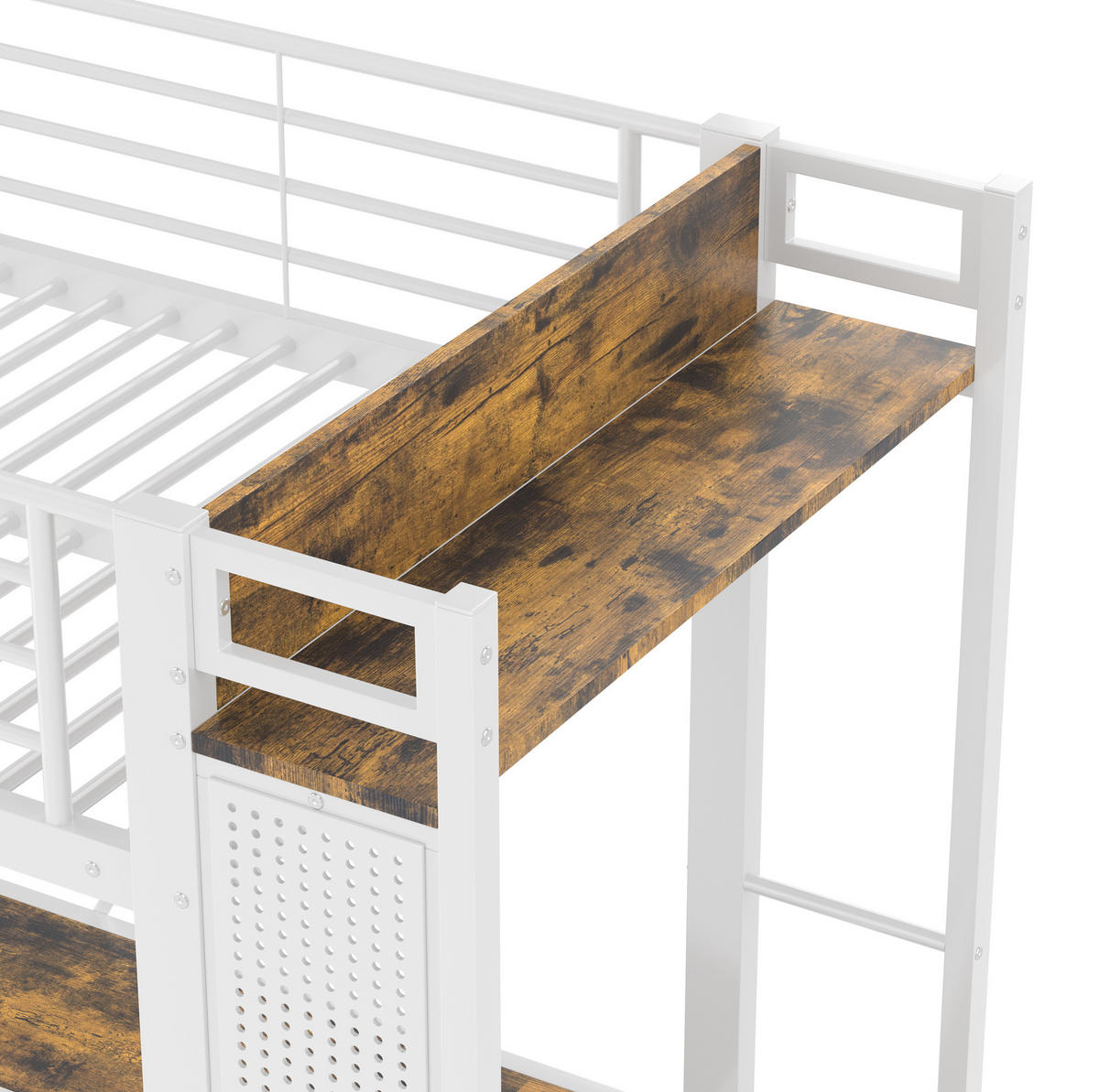 HOCHBETT 90/200 cm aus Metall mit Schreibtisch, LED-Leiste und 4 Schubladen Weiß - Weiß, Metall (90/200cm) - Modenvie