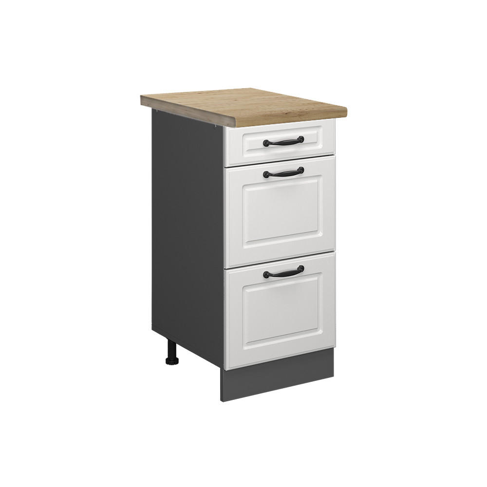 KÜCHENUNTERSCHRANK R-Line Weiß Landhaus 40 cm mit Schubladen, AP Eiche - Anthrazit/Weiß, Holzwerkstoff (40/81.6/60cm) - Vicco