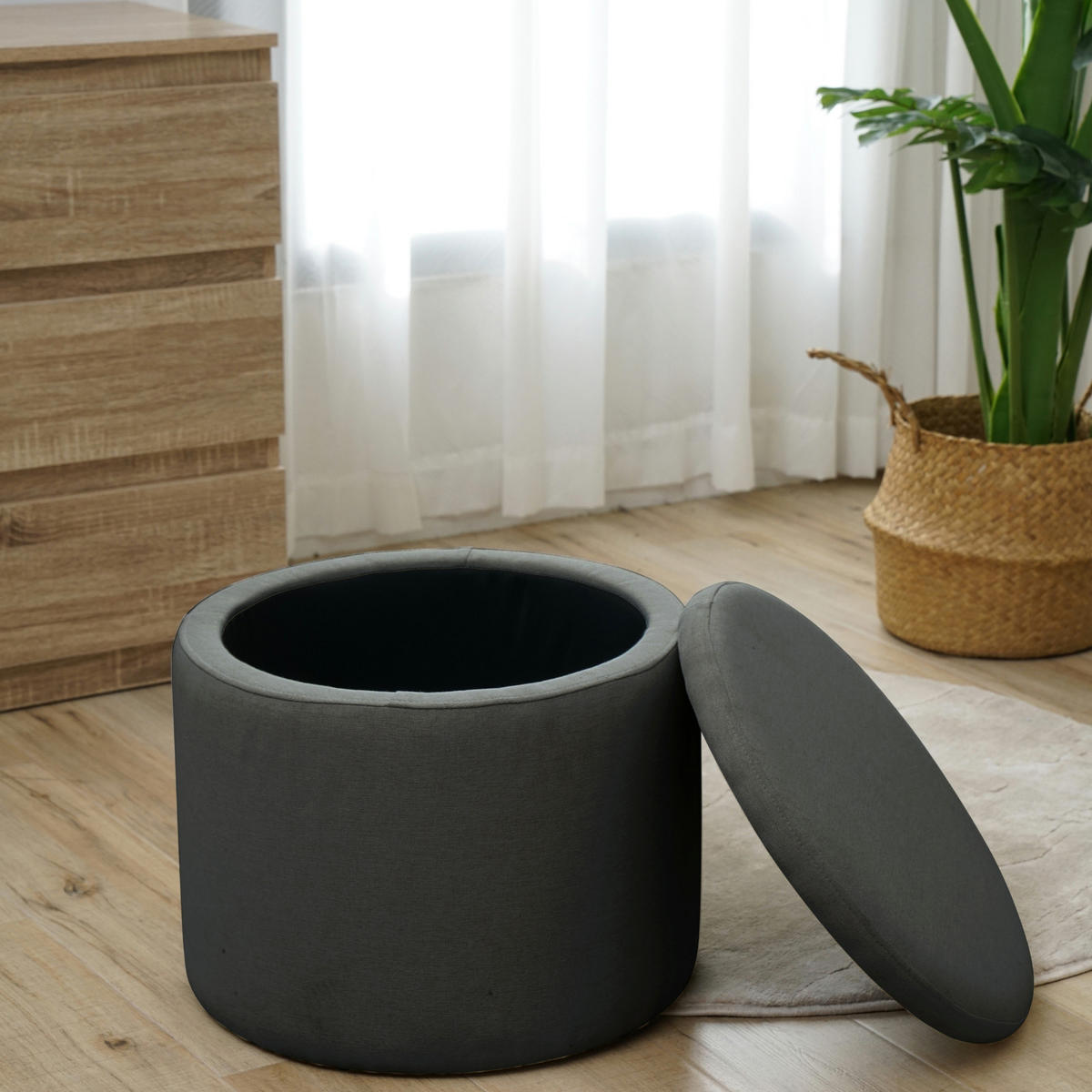 HOCKER AMBER Anthrazit - Anthrazit, Textil (44/35/44cm) - SVITA