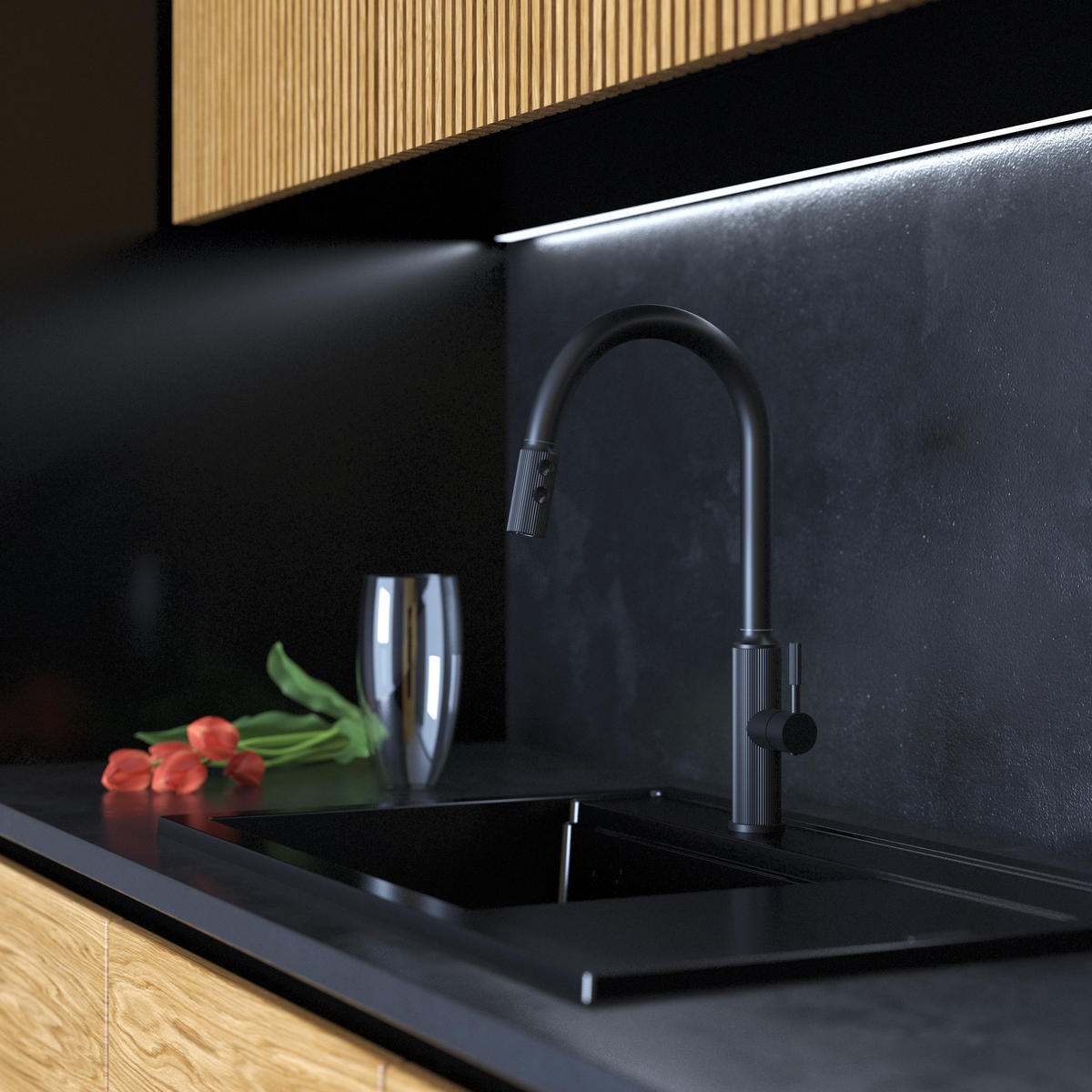 KÜCHENARMATUR Luna Schwarz - Schwarz, Metall (25/43/25cm) - Granitan