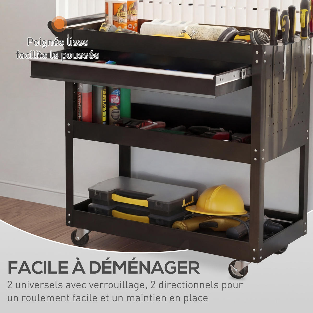 WERKSTATTWAGEN DE-18507 Schwarz - Schwarz, Metall (35/76/82cm) - ComfortXL