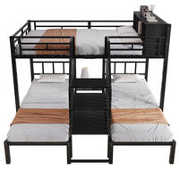 ETAGENBETT mit 3 Schlafplätzen 90x200 & 140x200 cm in Schwarz mit Stauraum - Schwarz, Metall (140/200cm) - IVMEU