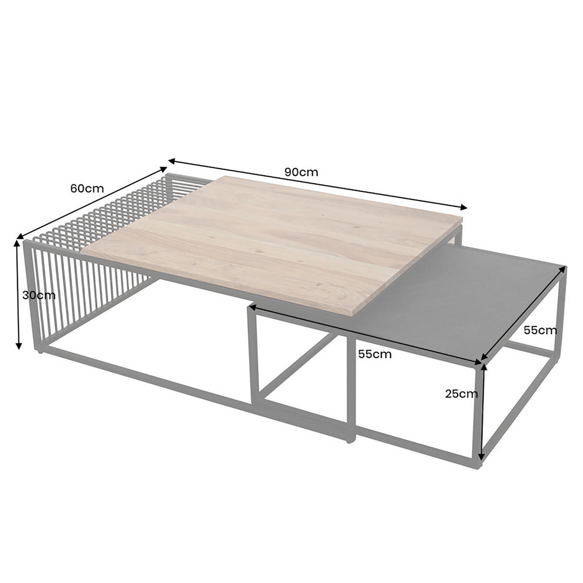 COUCHTISCH ARCHITECTURE Eisen rechteckig Natur|Schwarz 90cm - Schwarz/Braun, Holz/Metall (60/90/30cm) - riess-ambiente
