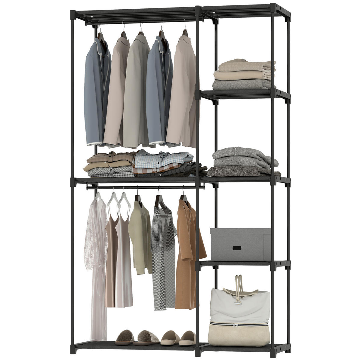STOFFSCHRANK Kleiderschrank mit Kleiderstange, Ablagen, für Schlafzimmer, Ankleidezimmer, 111 x 43 x 185 cm, Schwarz - Schwarz, Textil (111/185/43cm)