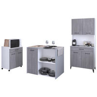MINIKÜCHE grau, weiß, Komplett-Set 3-teilig mit Buffet, Kücheninsel, Mehrzweckschrank - Weiß/Grau, Holzwerkstoff (243/180/65cm) - Parisot Meuble
